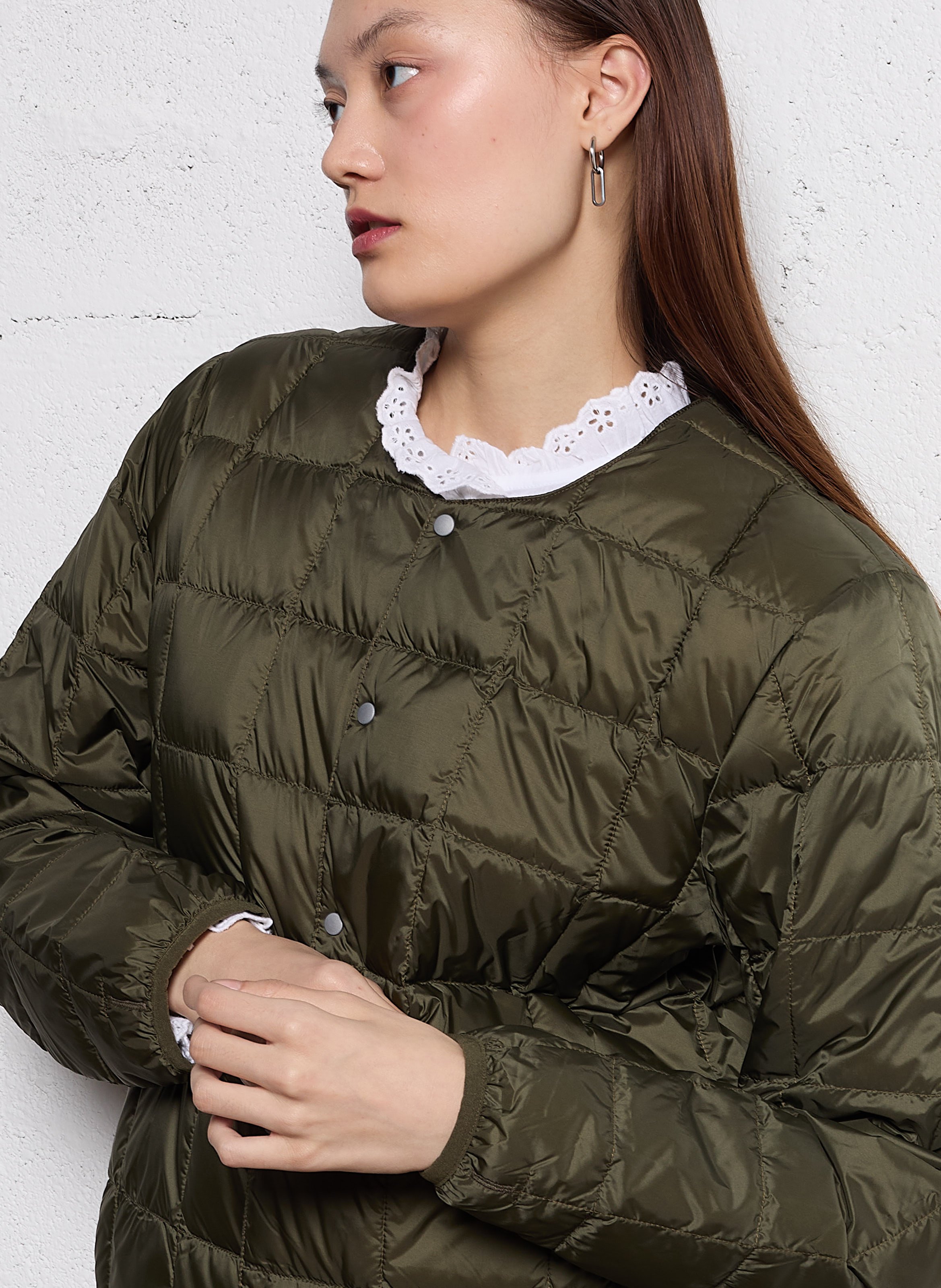 Veste col rond matelassée TAION Kaki