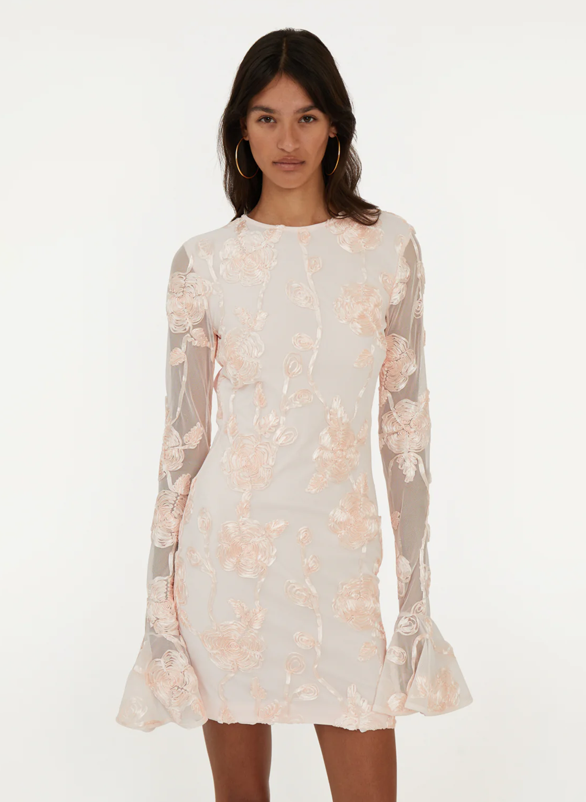 Robe courte brodée ROTATE Rose