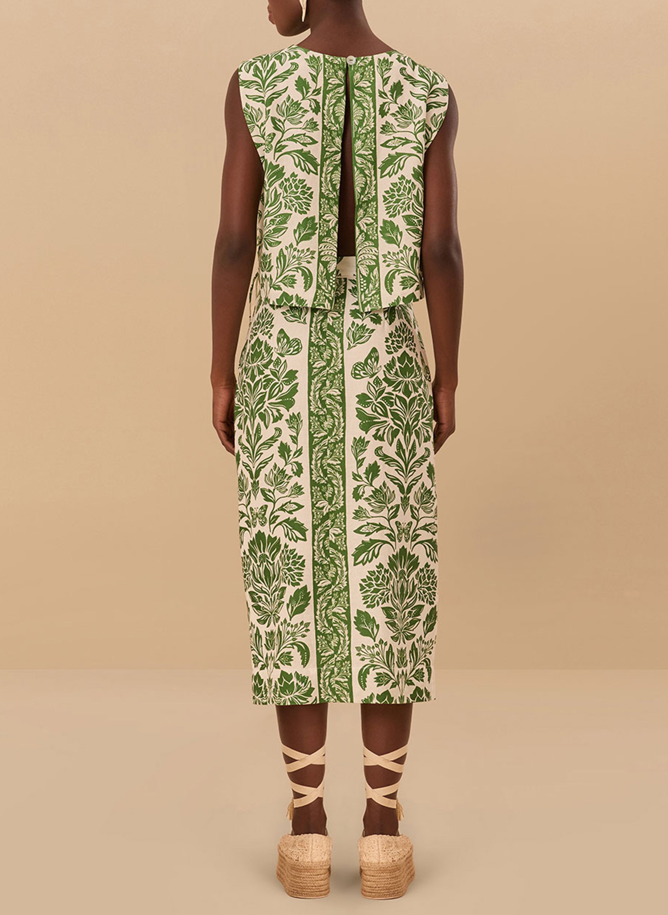 Jupe midi en lin mélangé imprimé FARM RIO Vert