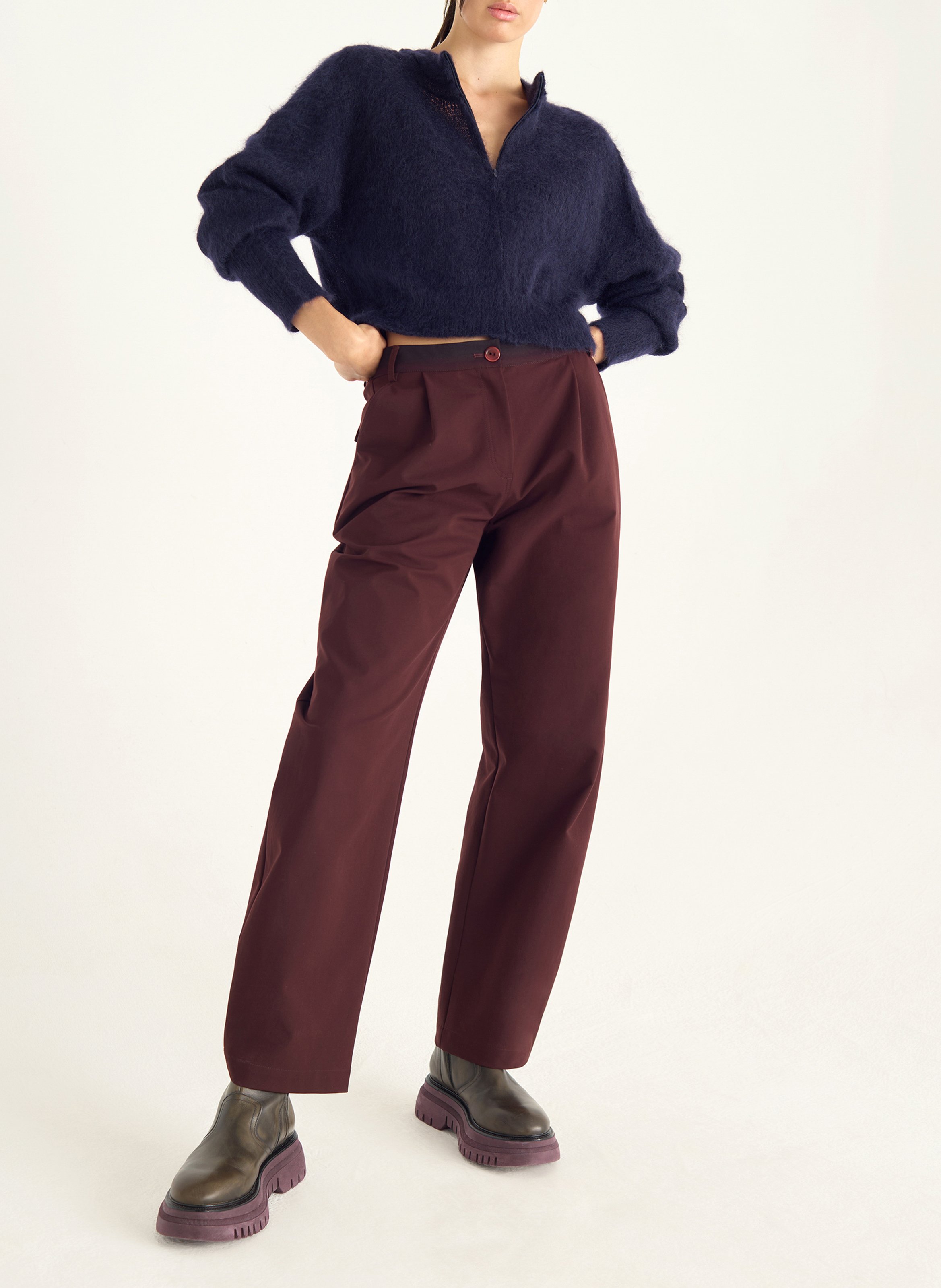 Cardigan oversize col montant en laine mélangée COTELAC Bleu