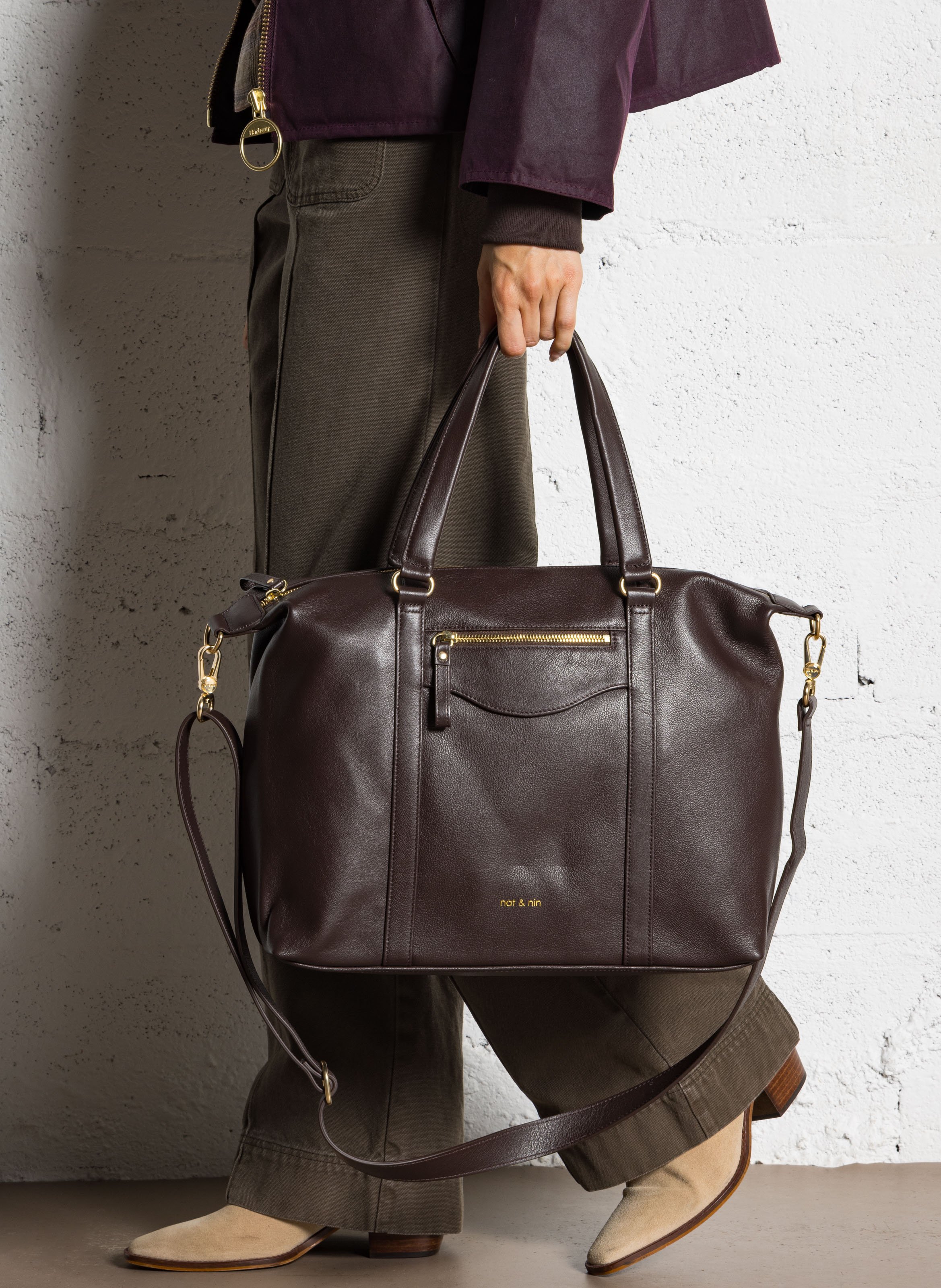 Sac porté épaule en cuir NAT & NIN Marron