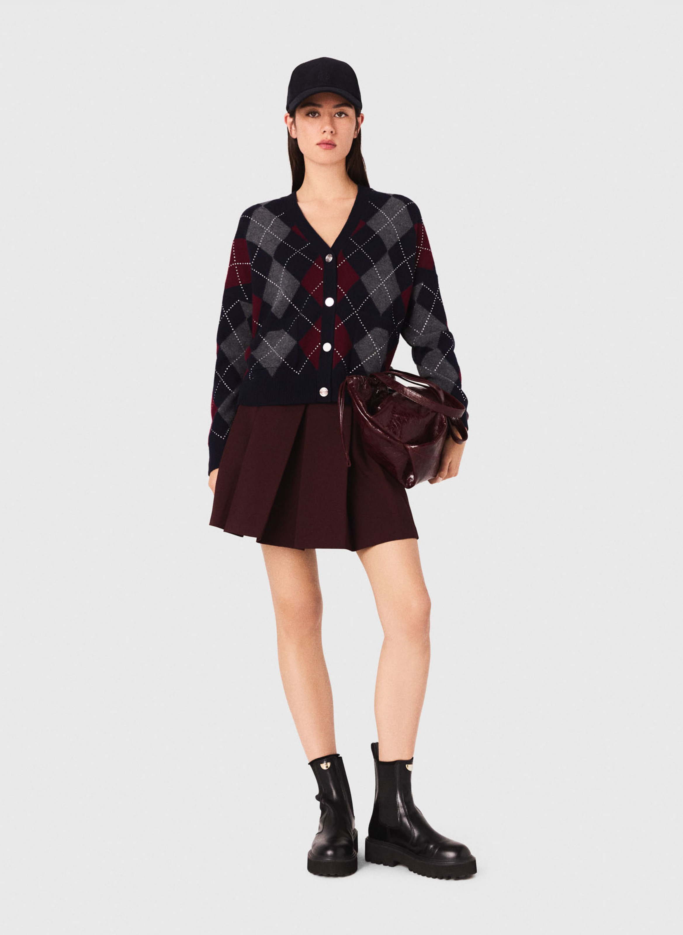 Gilet col v jacquard en laine MAJE Bleu