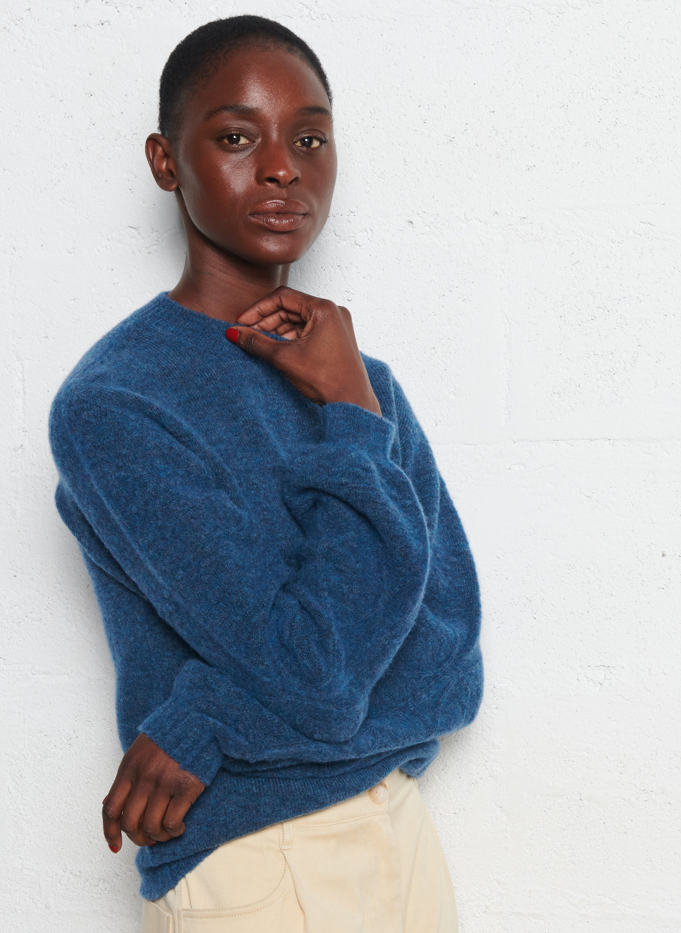 Pull col rond en laine mélangée MOMONI Bleu