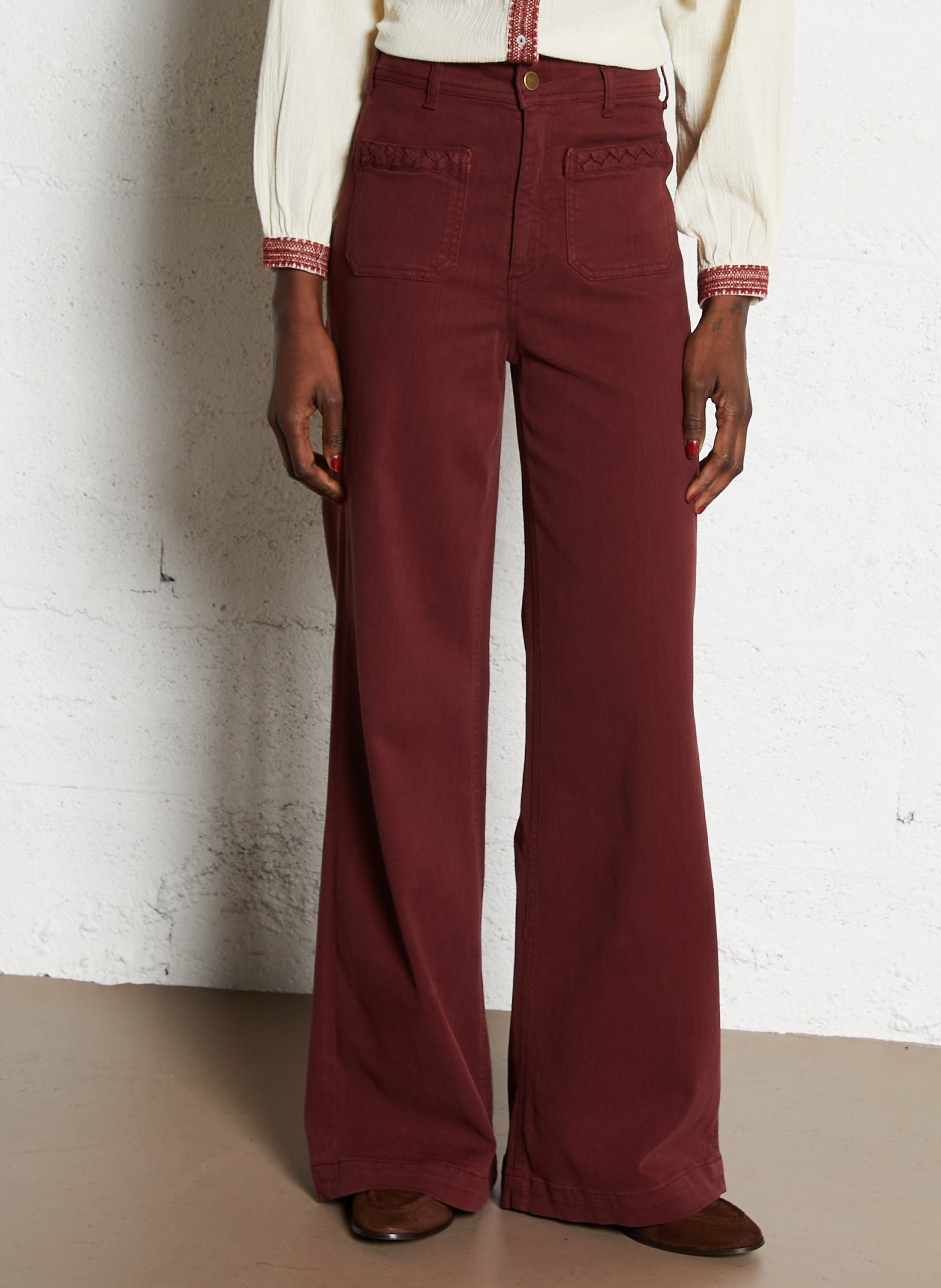 Wide plain trousers with braided pockets MAISON HOTEL Multicolored
