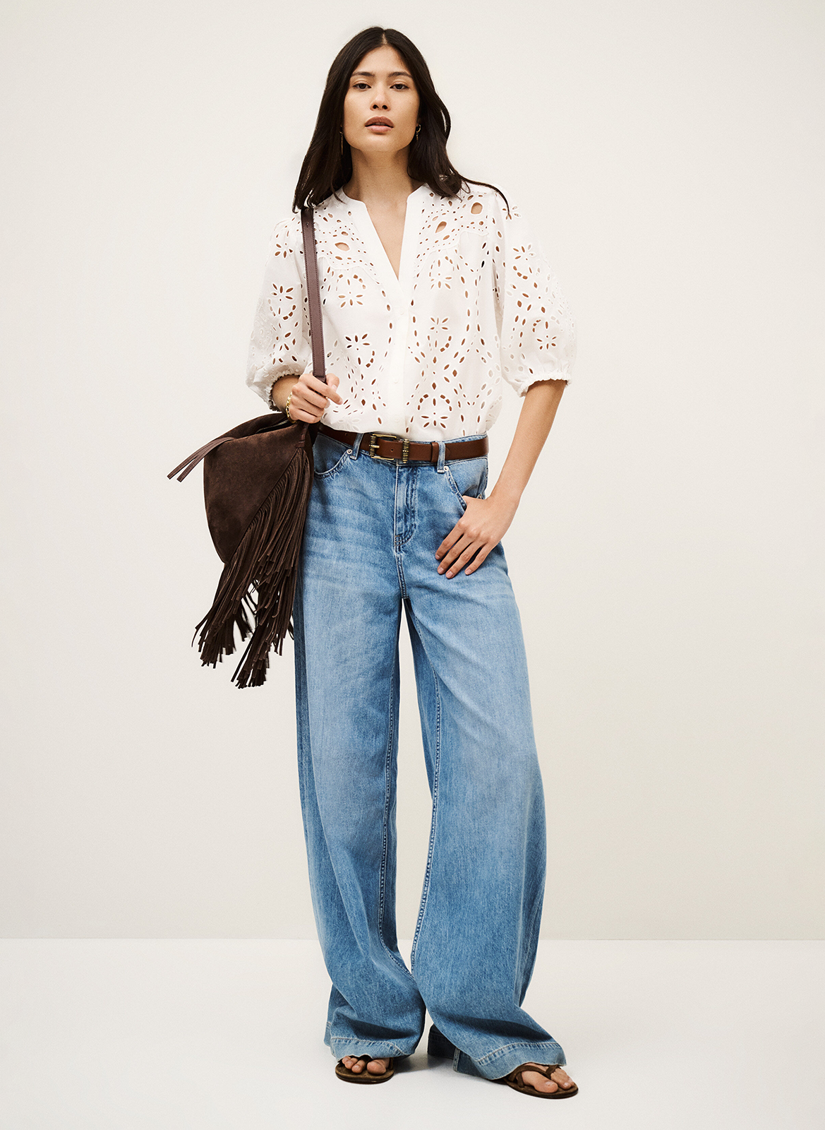 Recht, katoenen overhemd met borduursel  BA&SH Beige