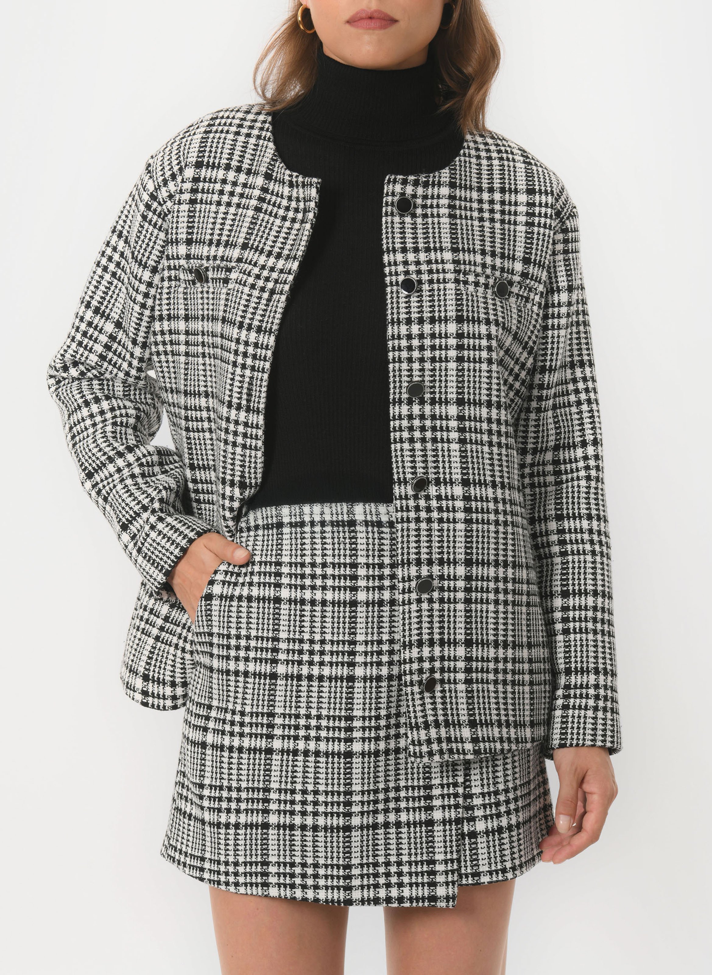 Manteau droit col rond imprimé KOOKAI Noir