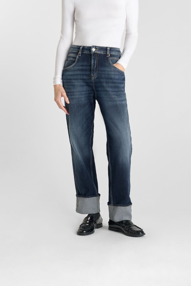 Loose, oversized girlfriend high-waisted jeans, length 34 LE TEMPS DES CERISES Blue