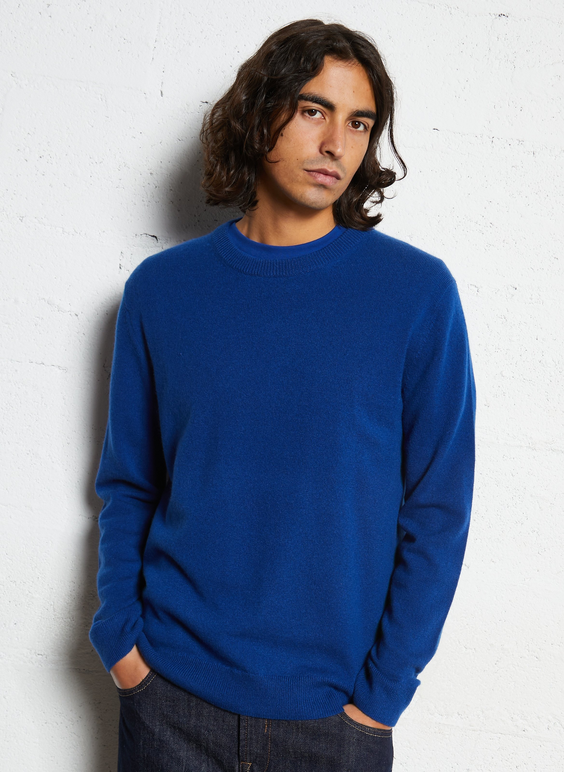 Straight cotton sweater with round neck AU PRINTEMPS PARIS Blue