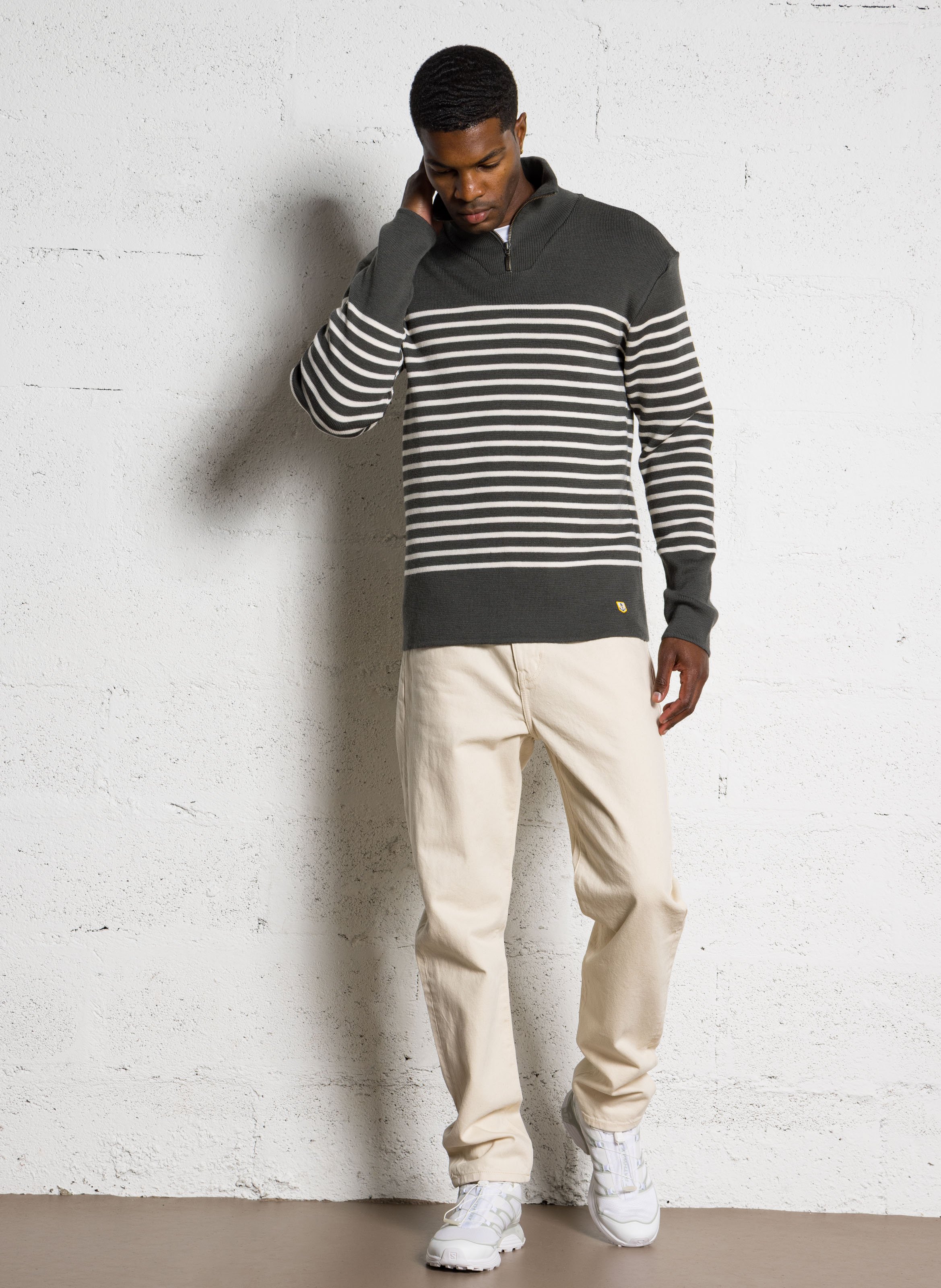 Marinière slim à col camionneur en laine ARMOR LUX Kaki