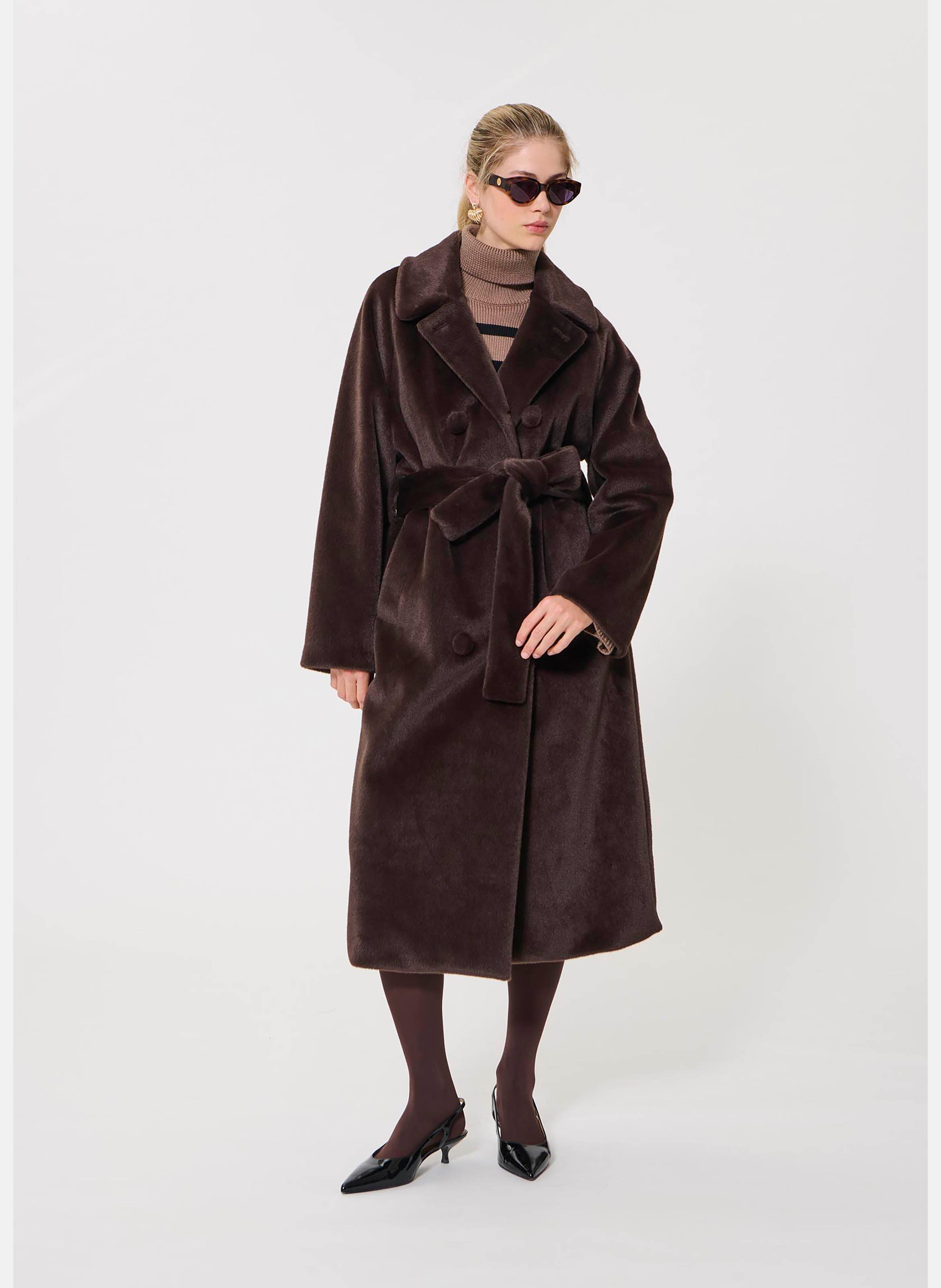 Classic straight coat with faux fur collar TARA JARMON Brown