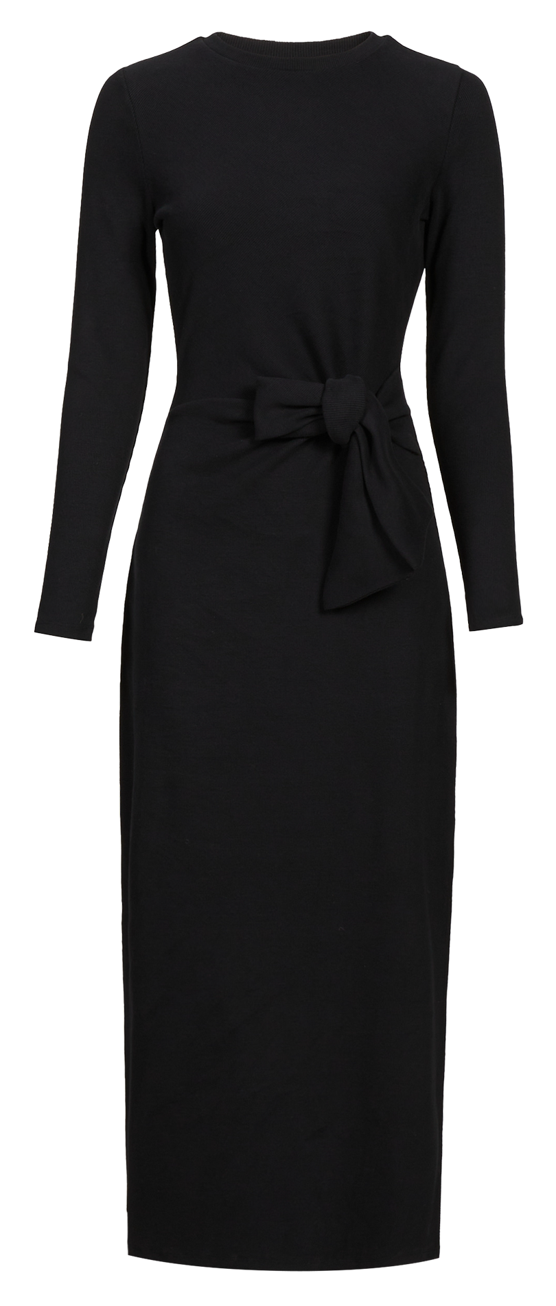 Midi-Kleid mit tailliertem Schnitt und Taillenbindung SAISON 1865 Schwarz