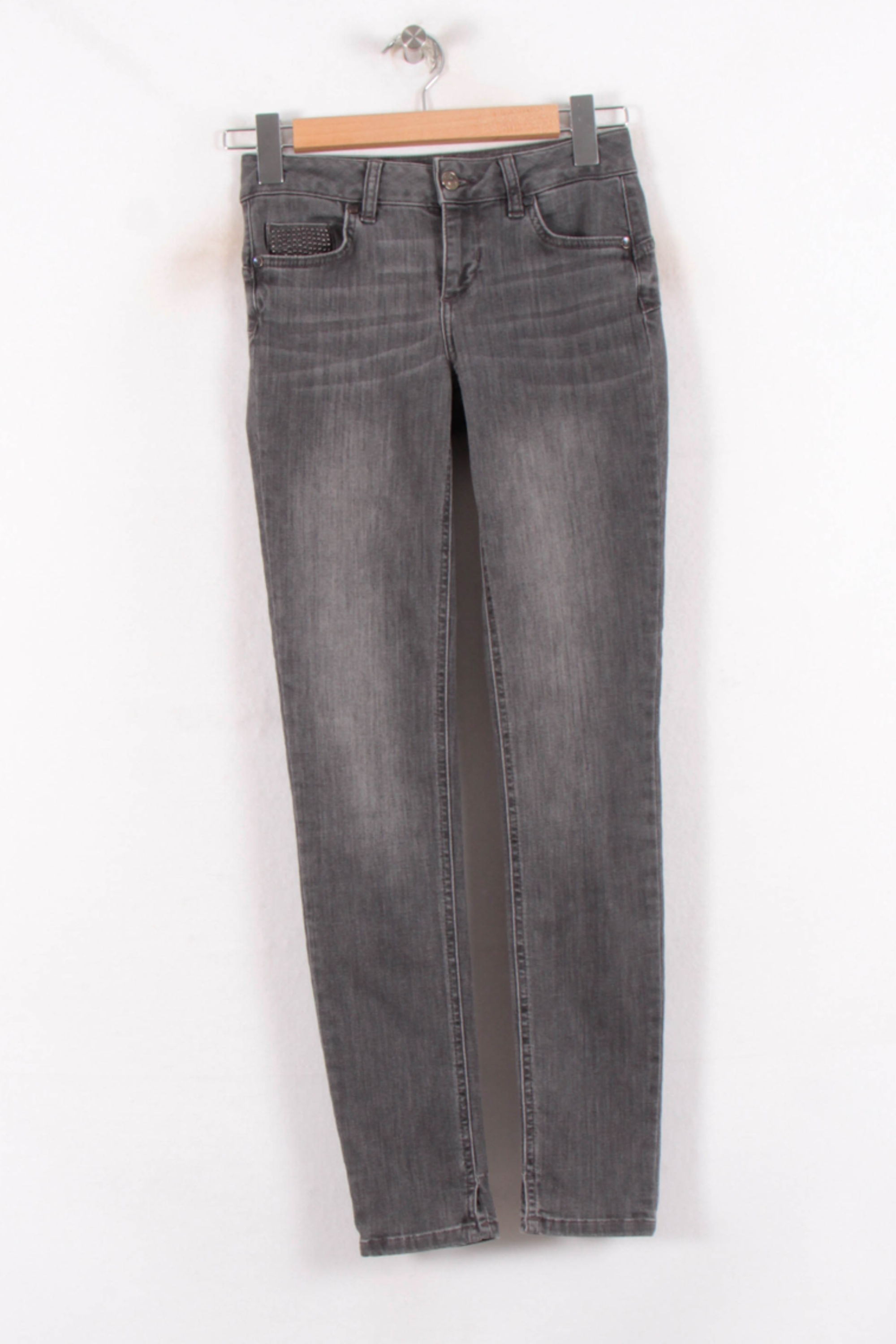 Cropped slim jeans with studs LIU JO - SECONDE MAIN Grey