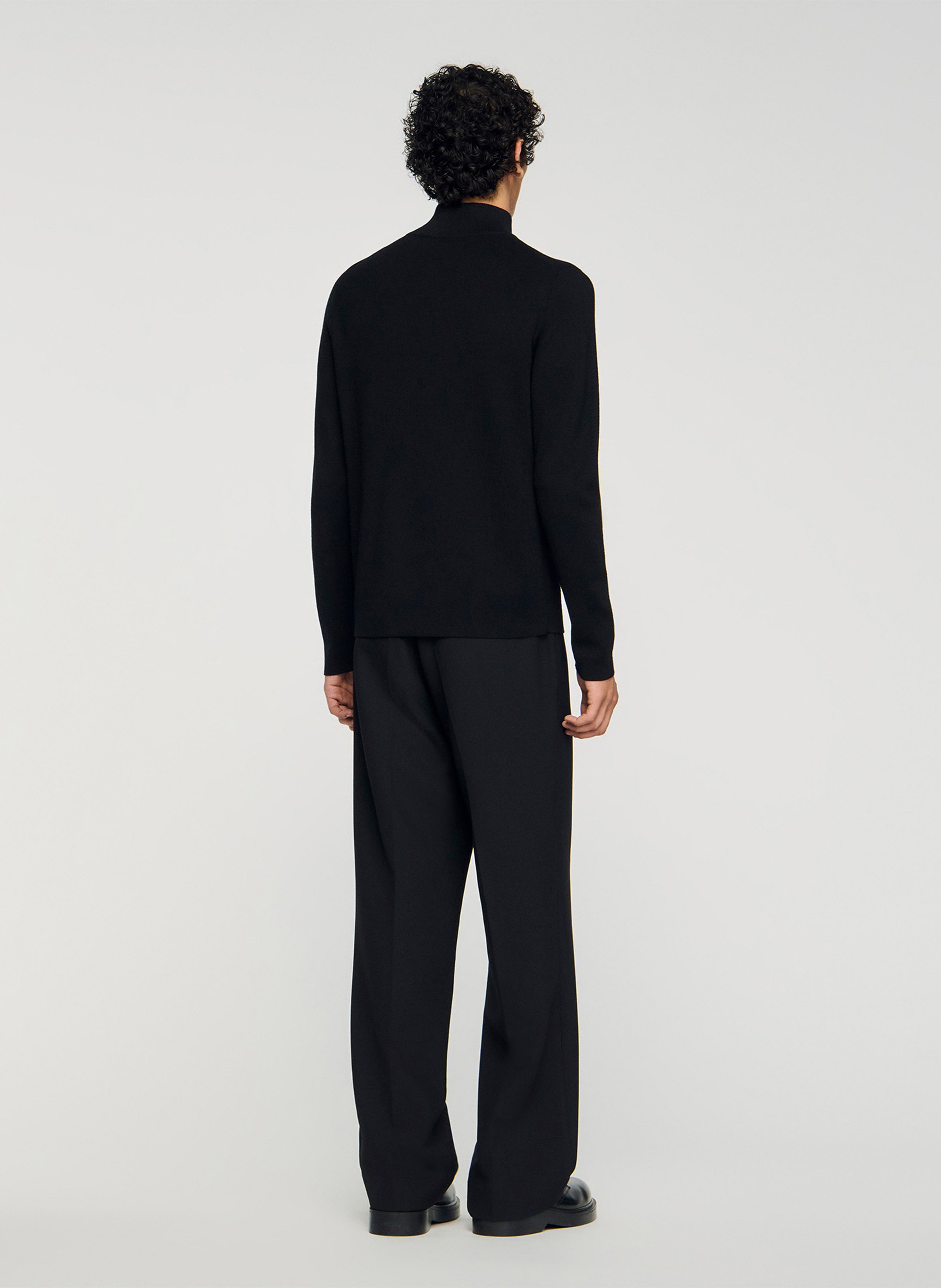 Pull col montant zippé en laine SANDRO Noir