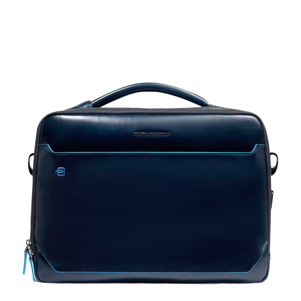 Customizable leather bag for laptop and iPad® Pro 12.9 with shockproof and RFID protection. PIQUADRO Blue