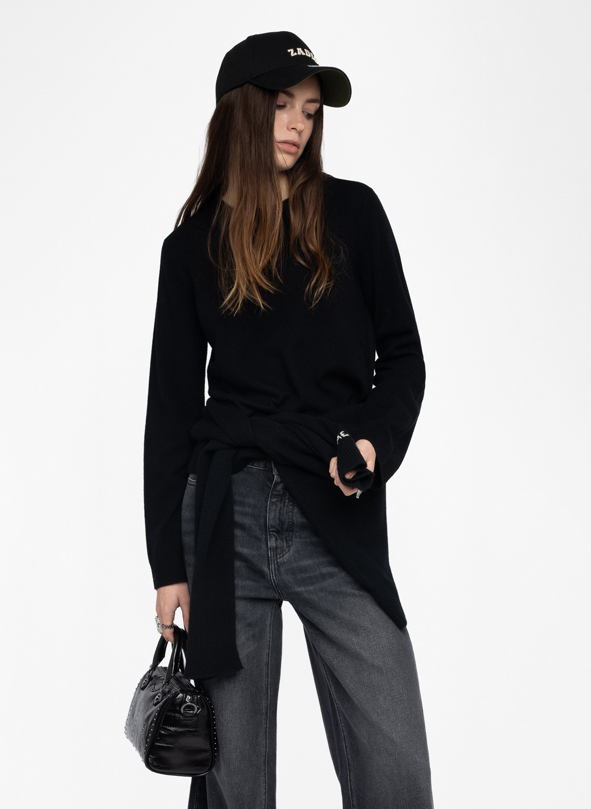 Pull col rond avec patchs en cuir ZADIG&VOLTAIRE Noir