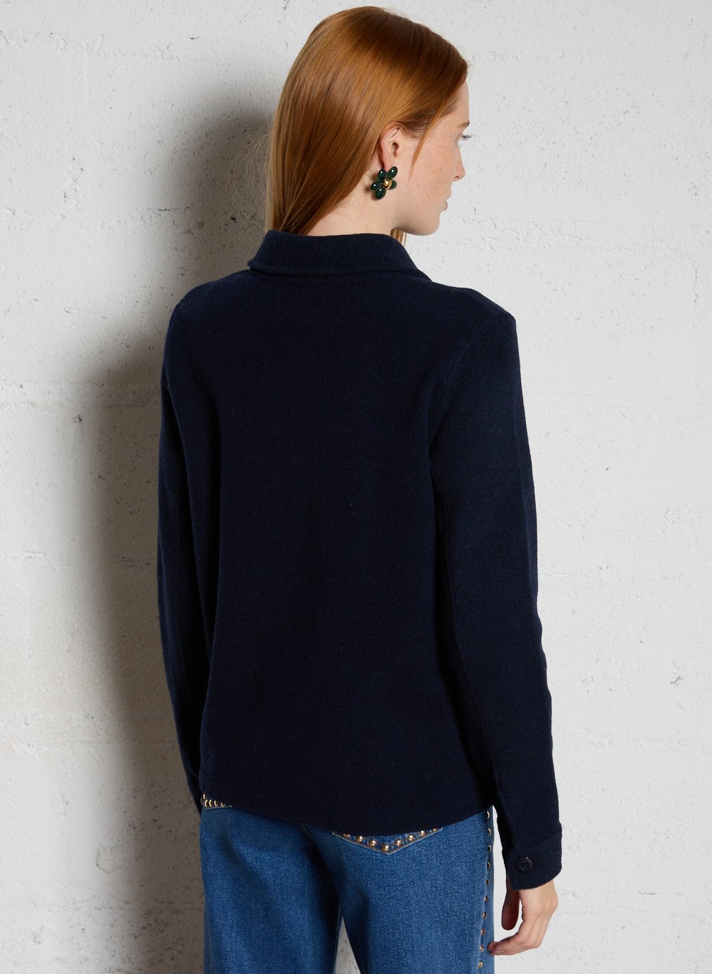 Cardigan droit col classique en maille BENSIMON Bleu