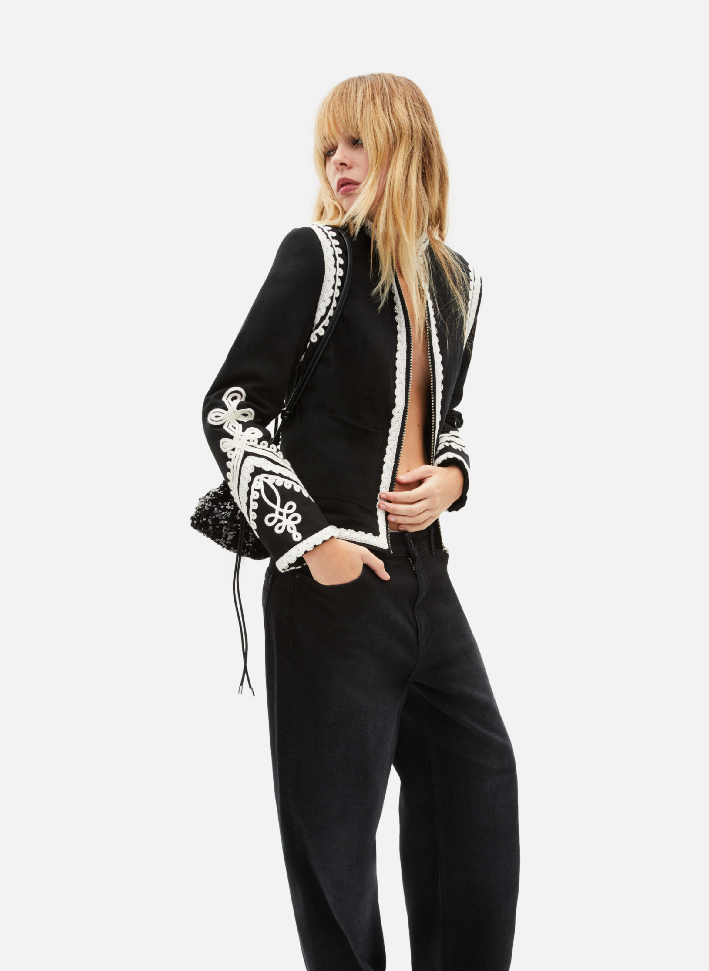 Embroidered cotton jacket THE KOOPLES Black