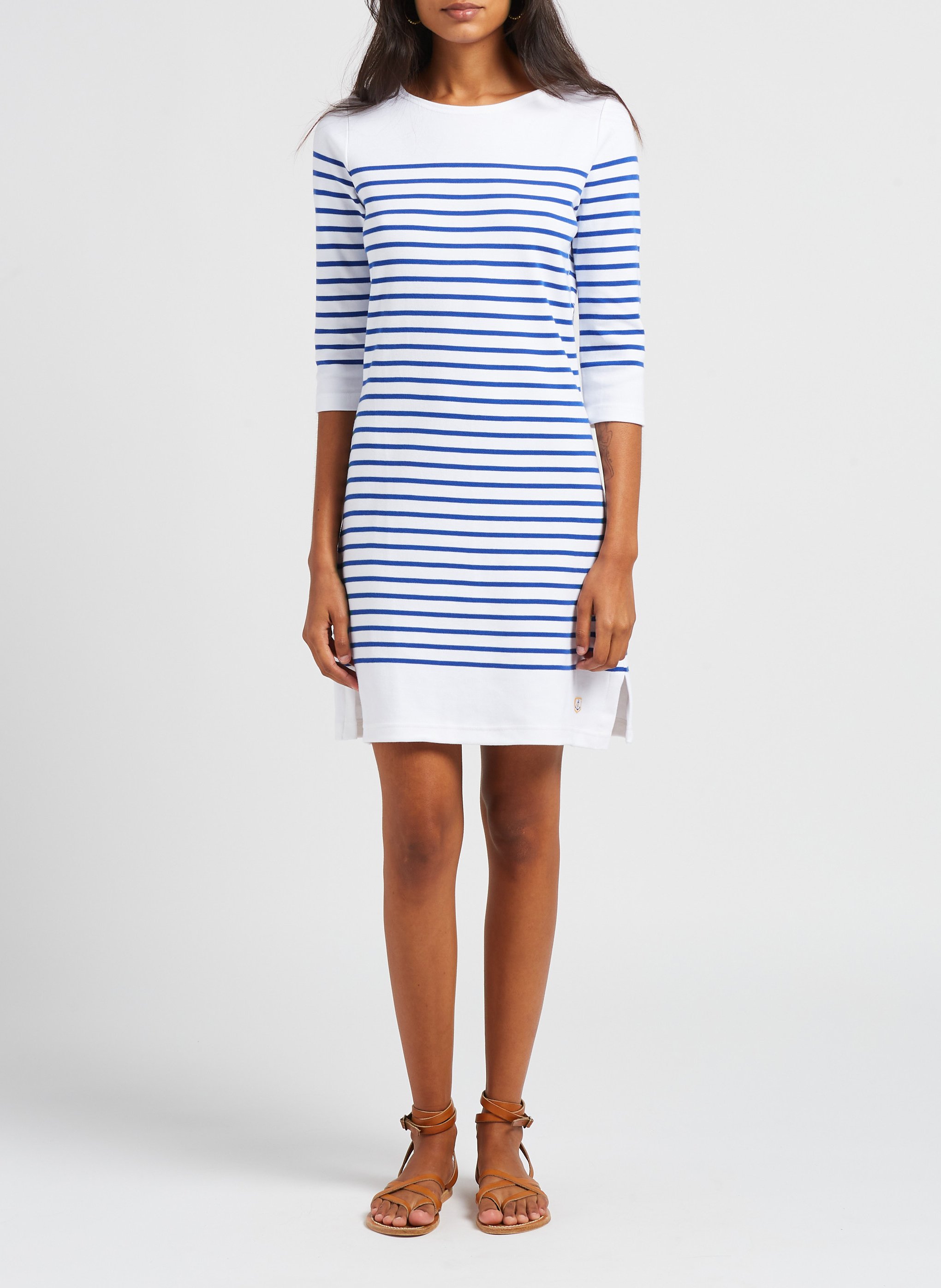 Gestreiftes Baumwollkleid mit Rundhalsausschnitt ARMOR LUX Weiss