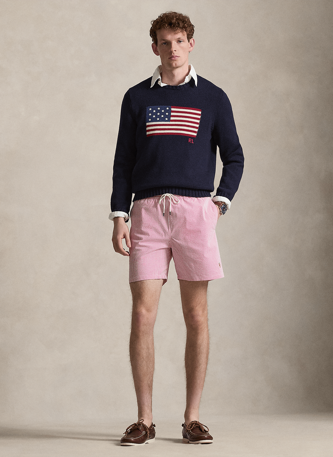 Korte rechte gestreepte broek van katoenmix POLO RALPH LAUREN Roze
