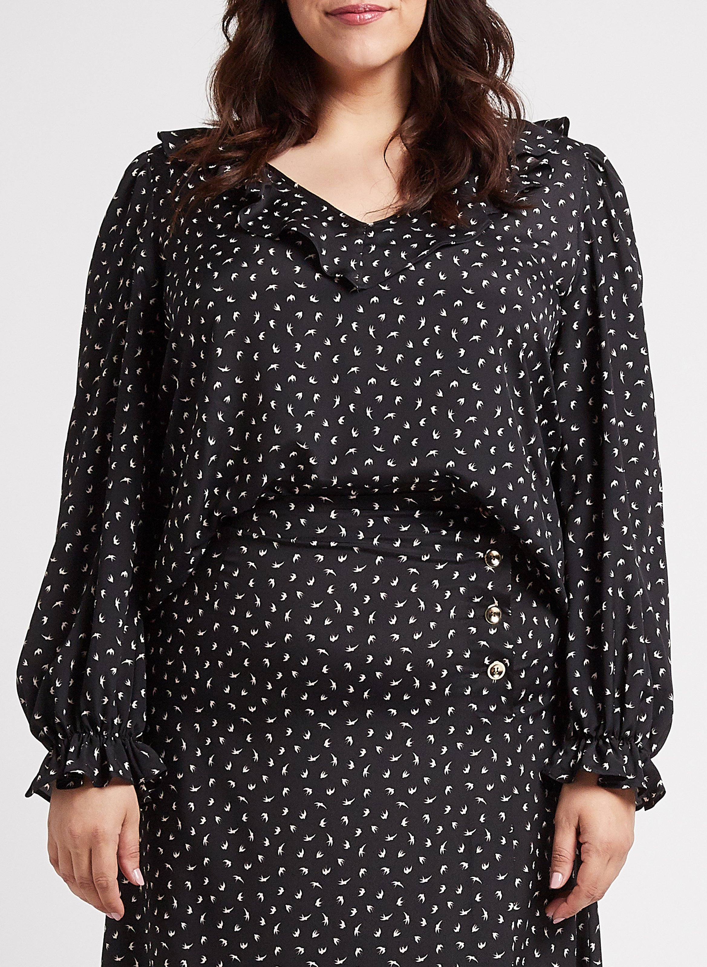 Blouse col V volantée PERSONA by Marina Rinaldi Noir