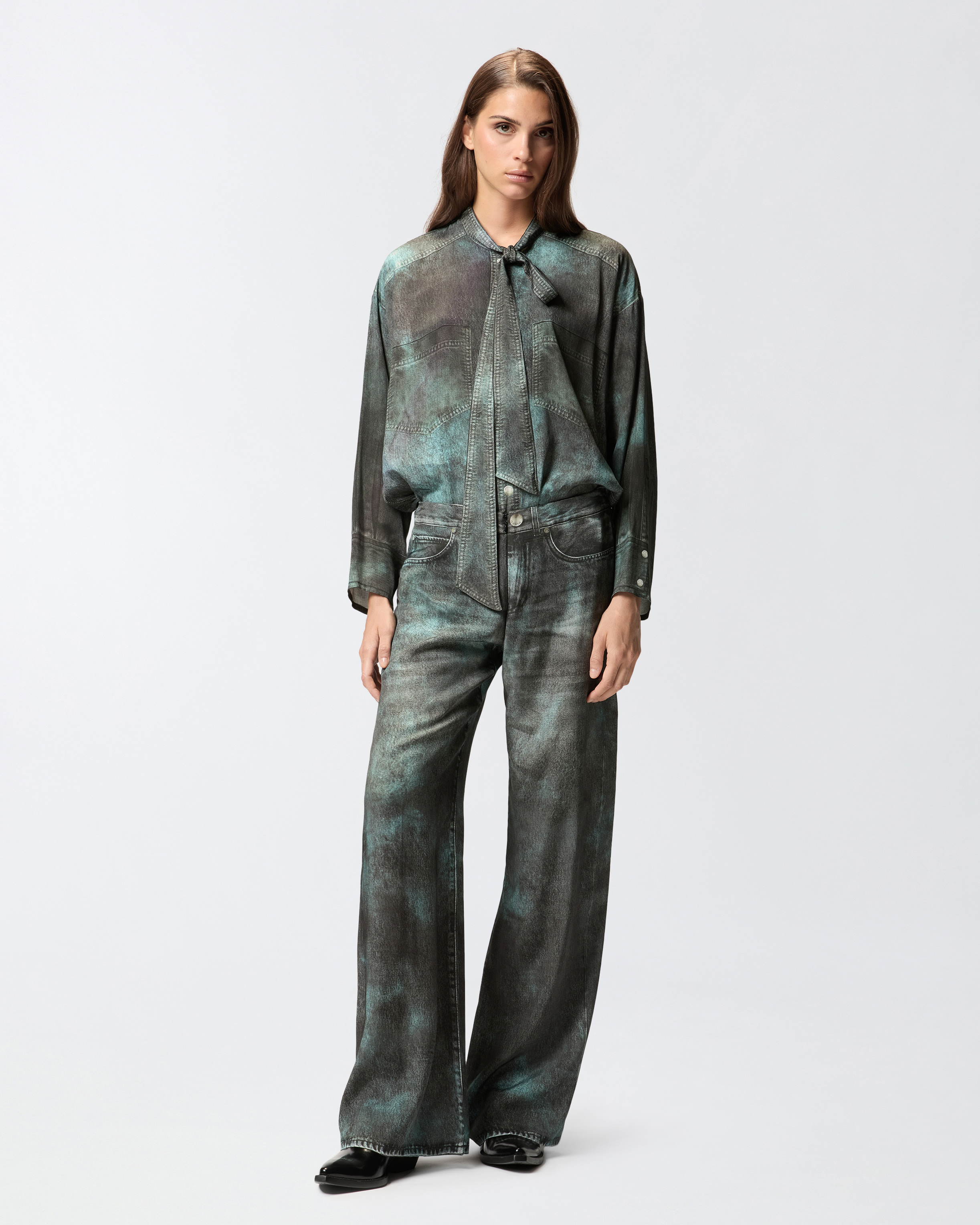 Wide-leg pants with denim effect print PINKO Grey