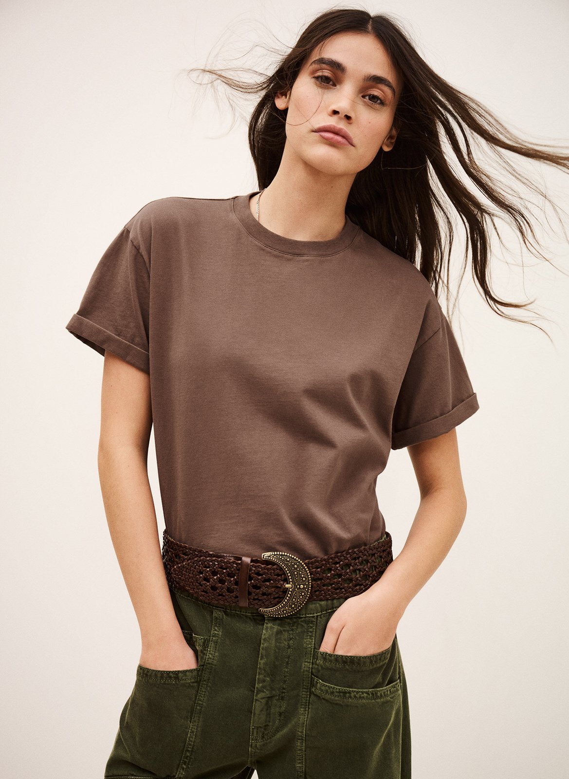 Tee-shirt droit col rond en coton BA&SH Orange