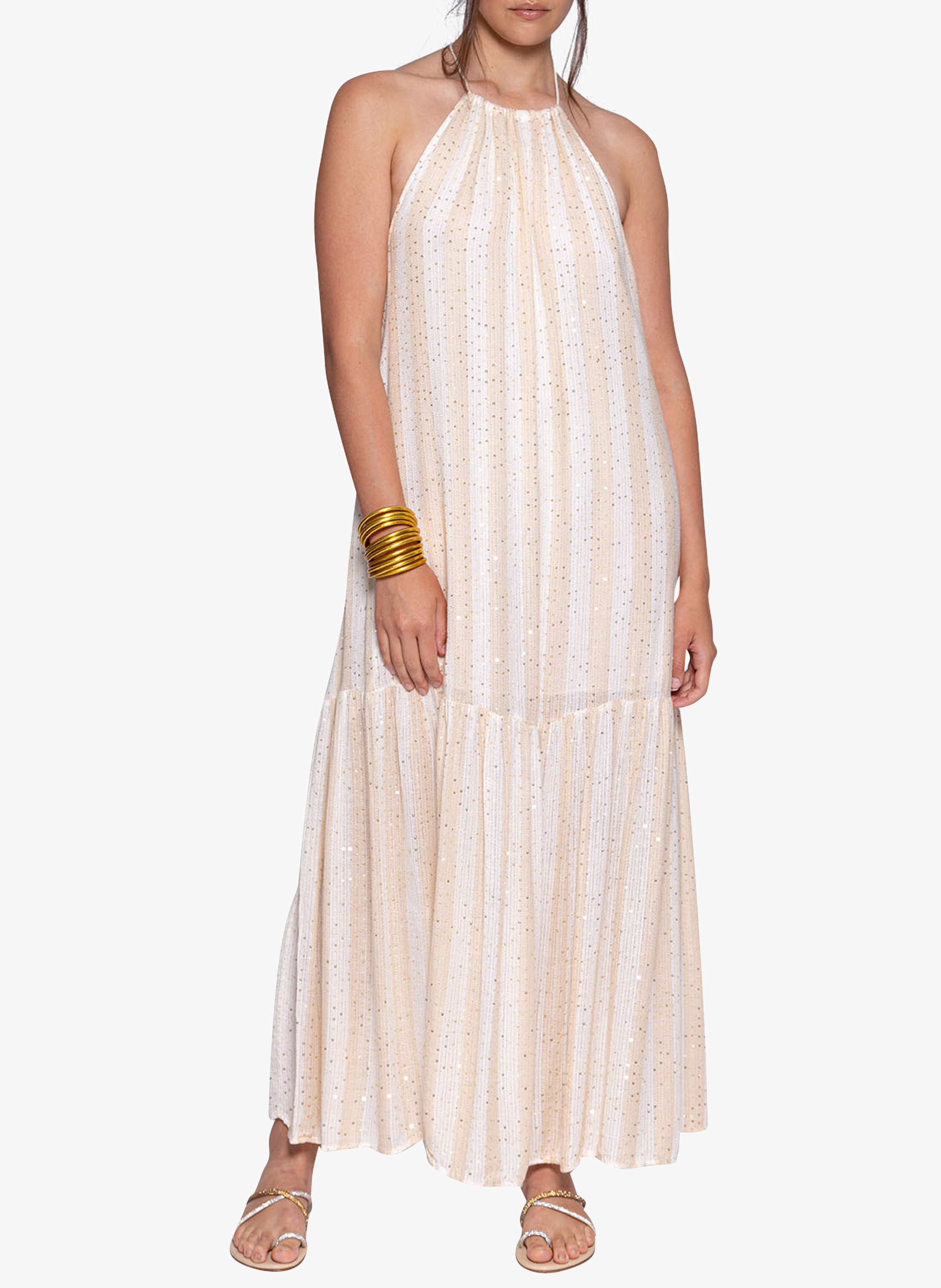 Robe longue à rayures et sequins  SUNDRESS Beige