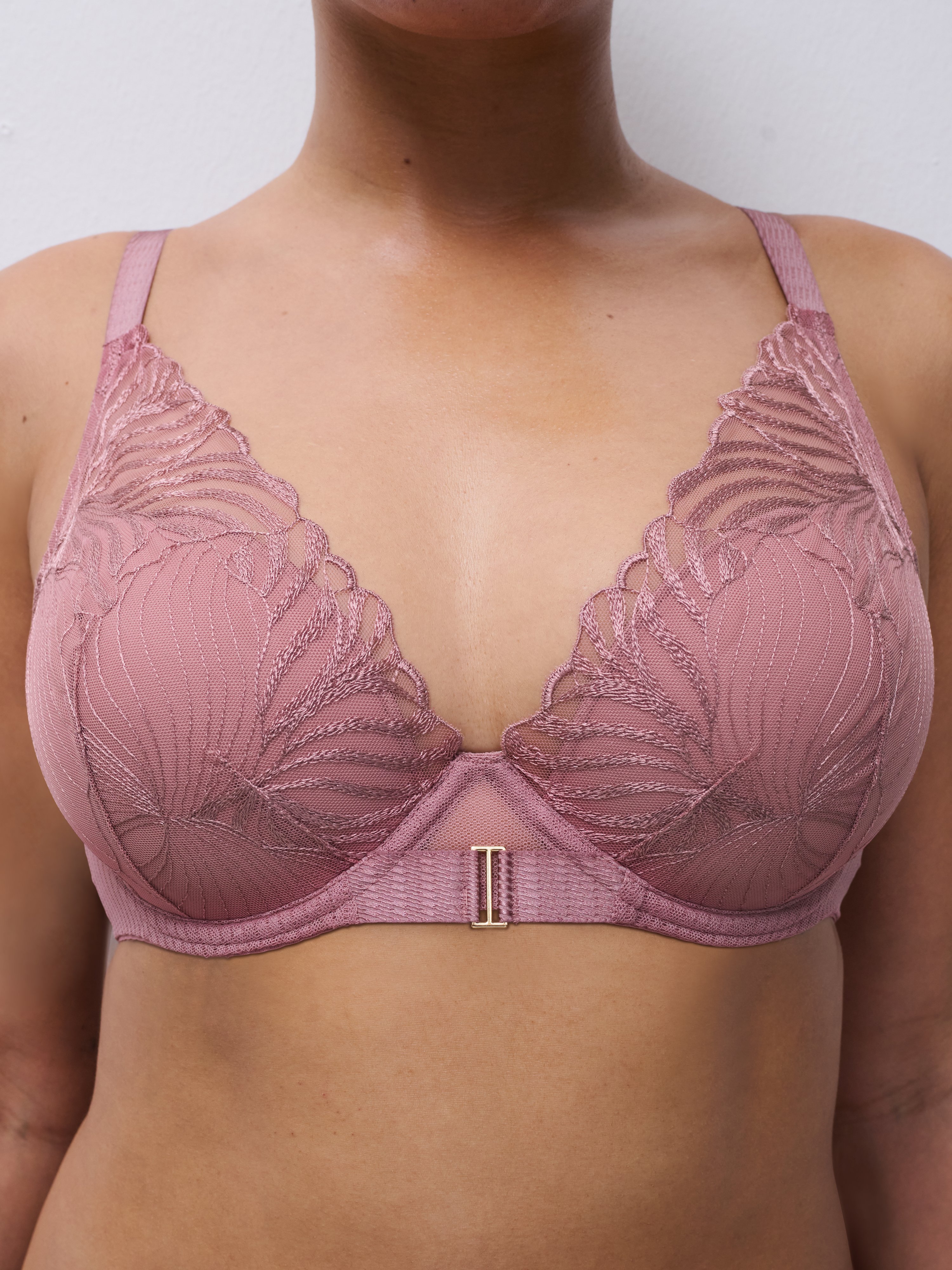 Plunging padded bra with embroidery CHANTELLE Brown