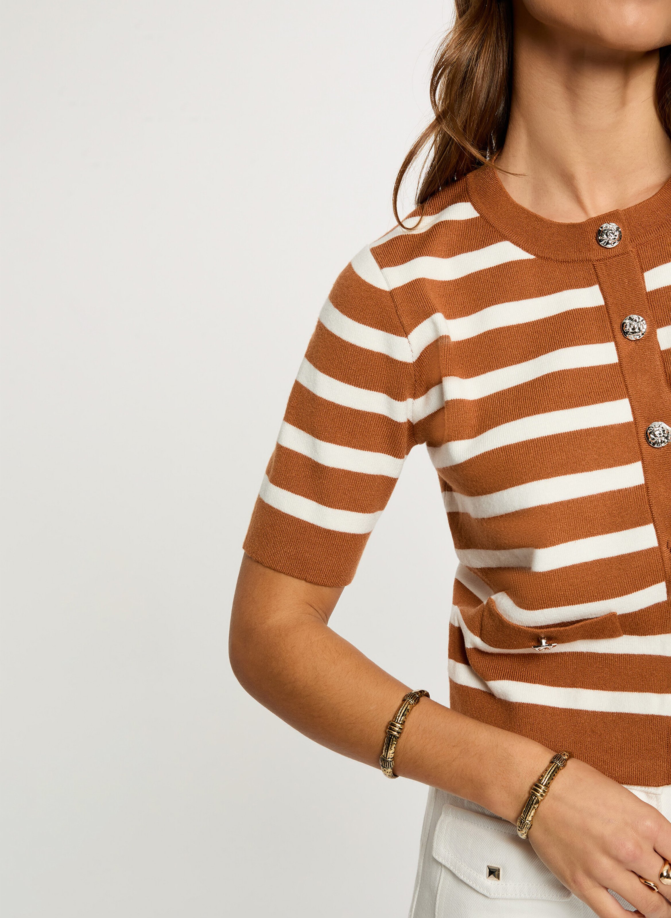 Top col rond à rayures MORGAN Marron