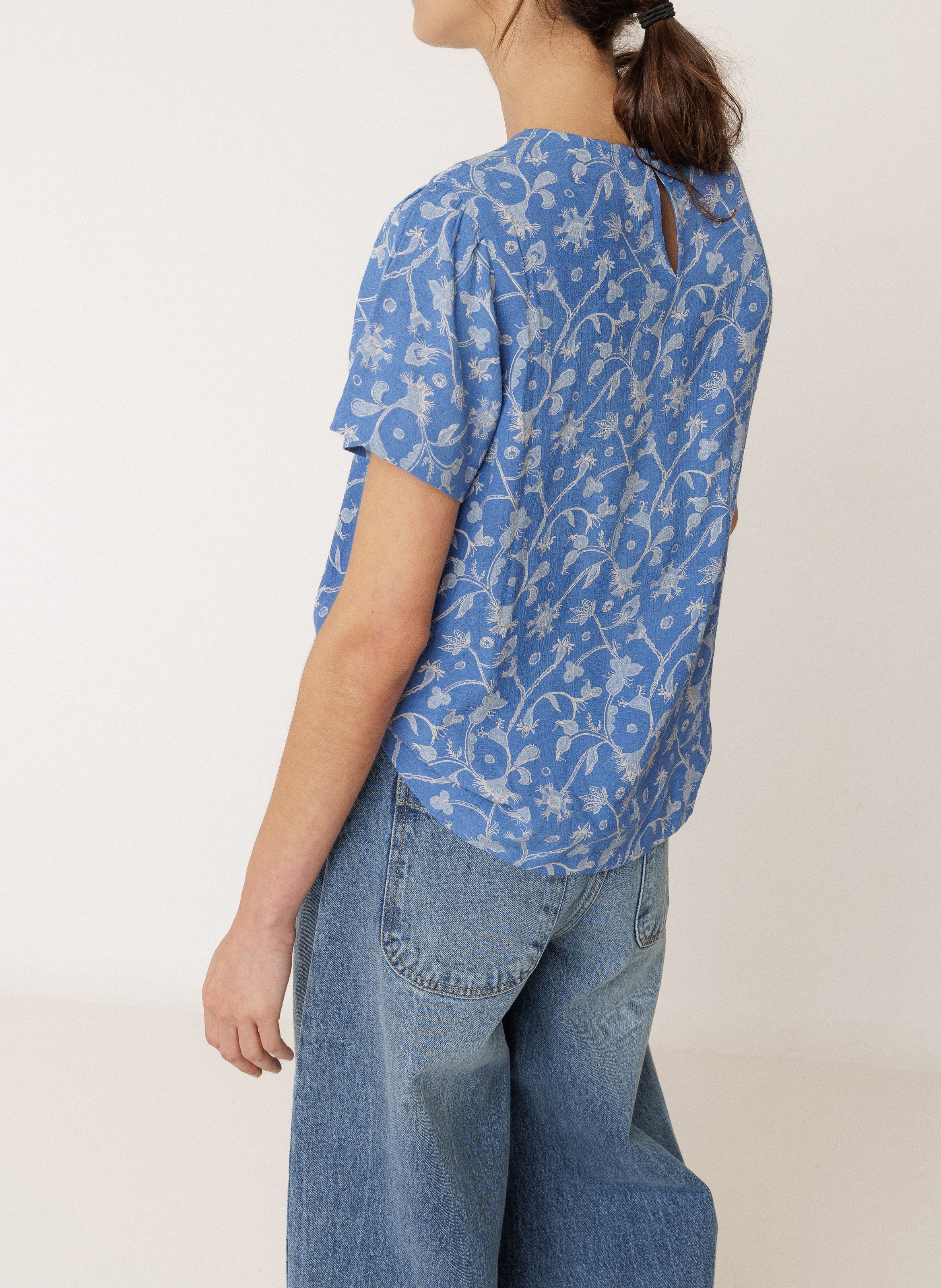 Ruime top met korte mouwen en print INDI & COLD Blauw