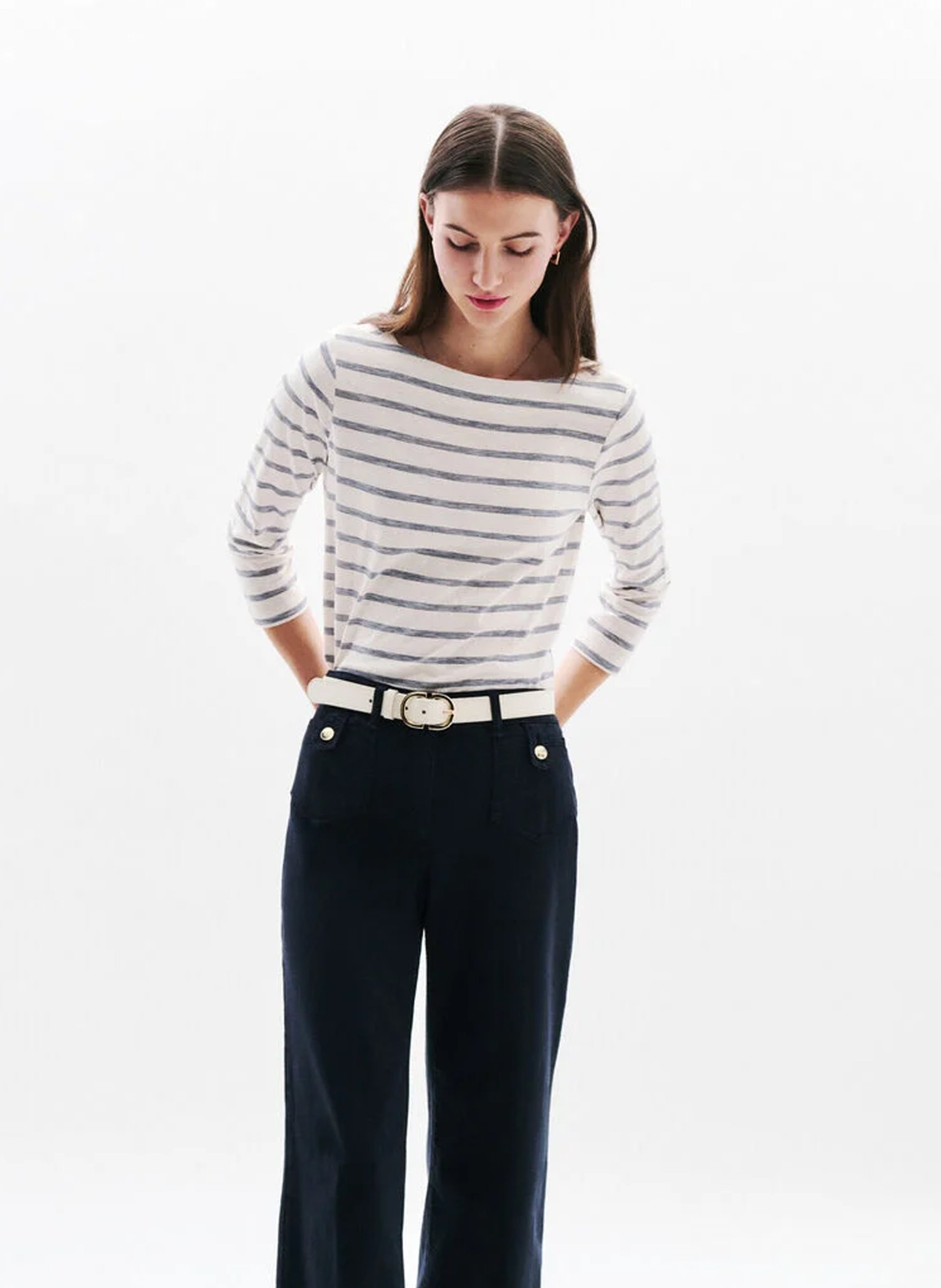 Tee-shirt col bateau rayé en coton CAROLL Bleu