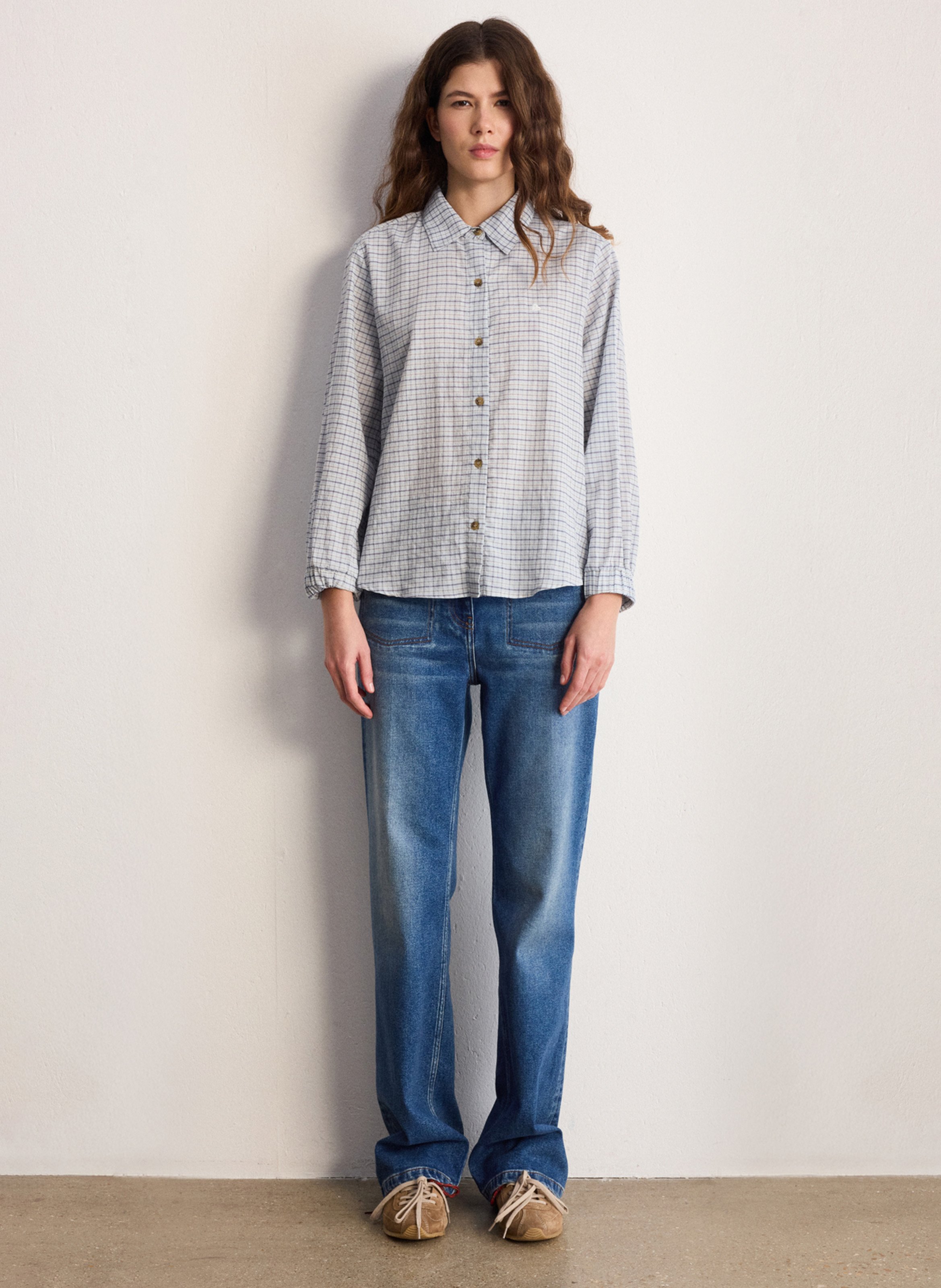 Straight printed cotton shirt with classic collar PABLO Blue