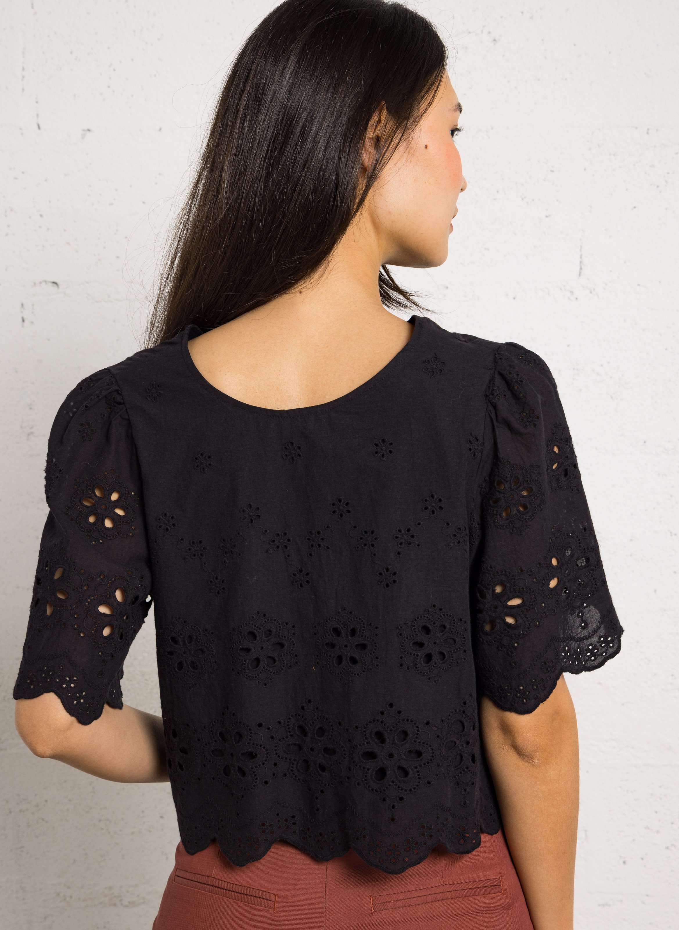 Top col v en coton SEE U SOON Noir