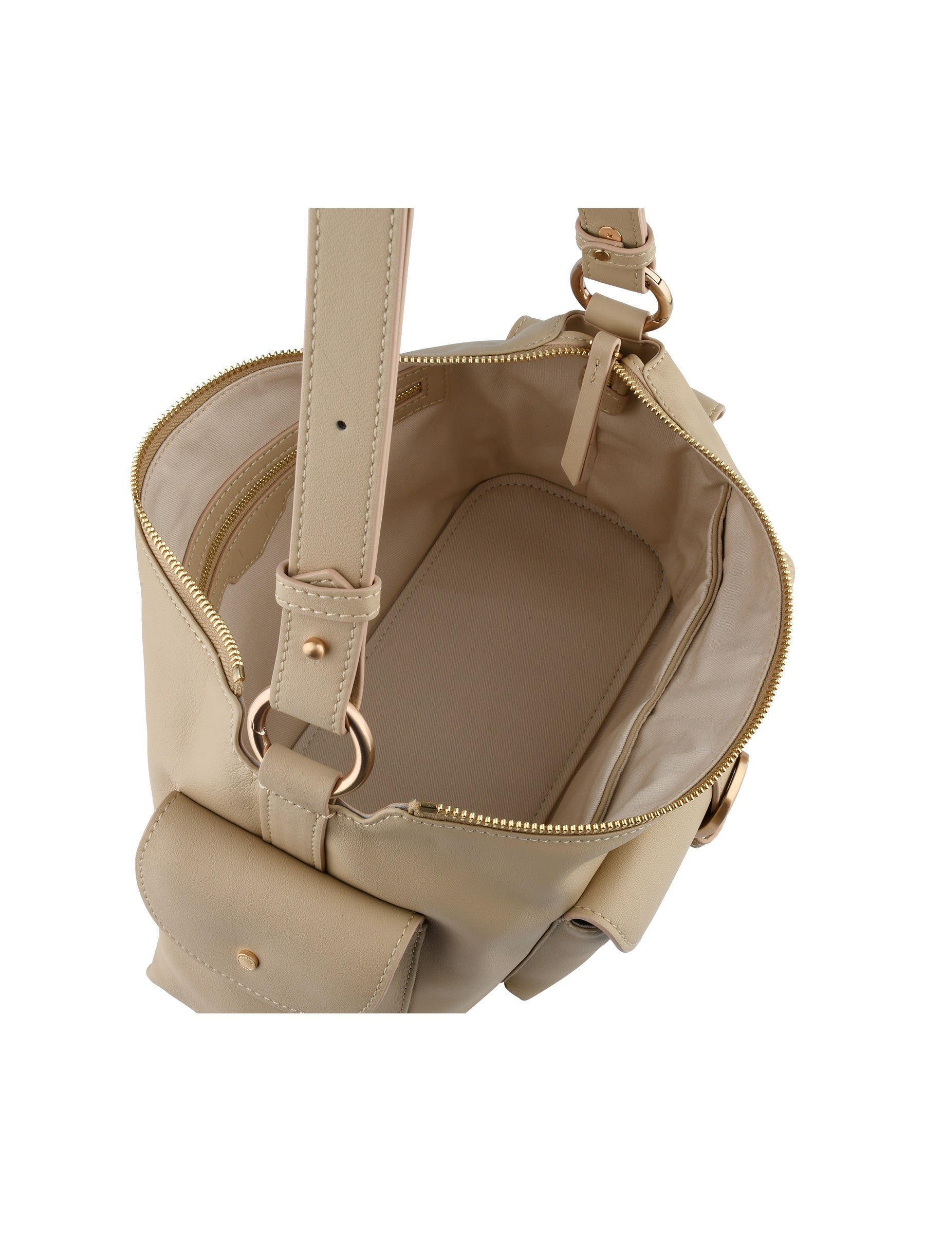 Calfskin leather shoulder bag POURCHET Beige