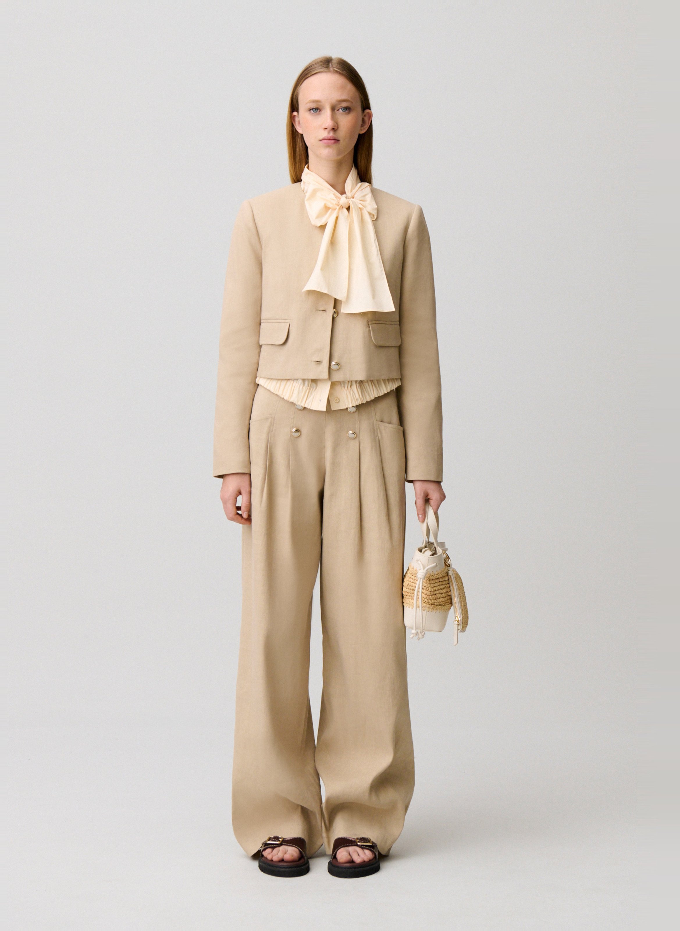 Korte rechte jas van gemengd linnen CLAUDIE PIERLOT Beige