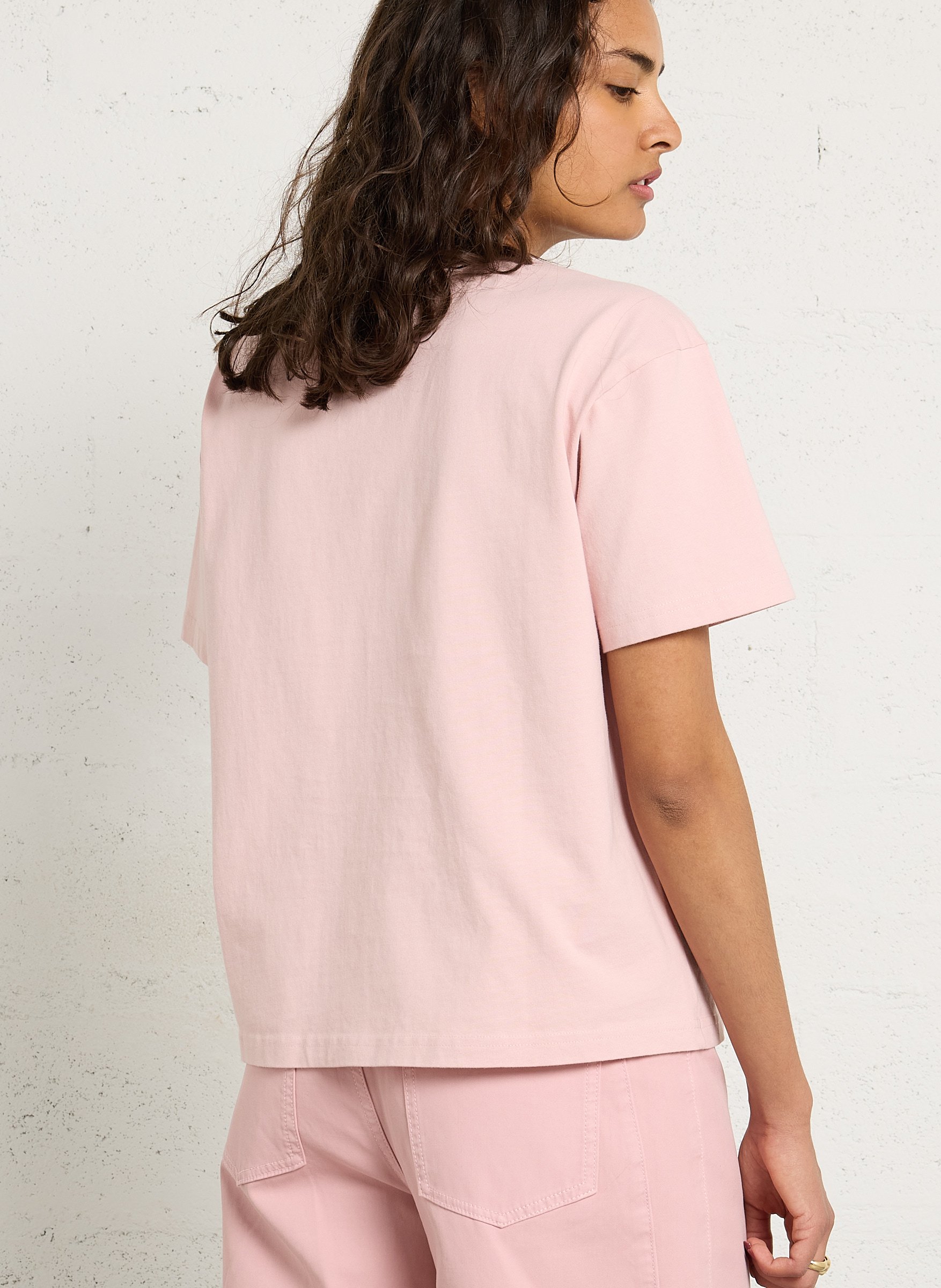 Gerade geschnittenes Rundhals-T-Shirt aus Baumwolle mit Stickerei BERENICE Rosa