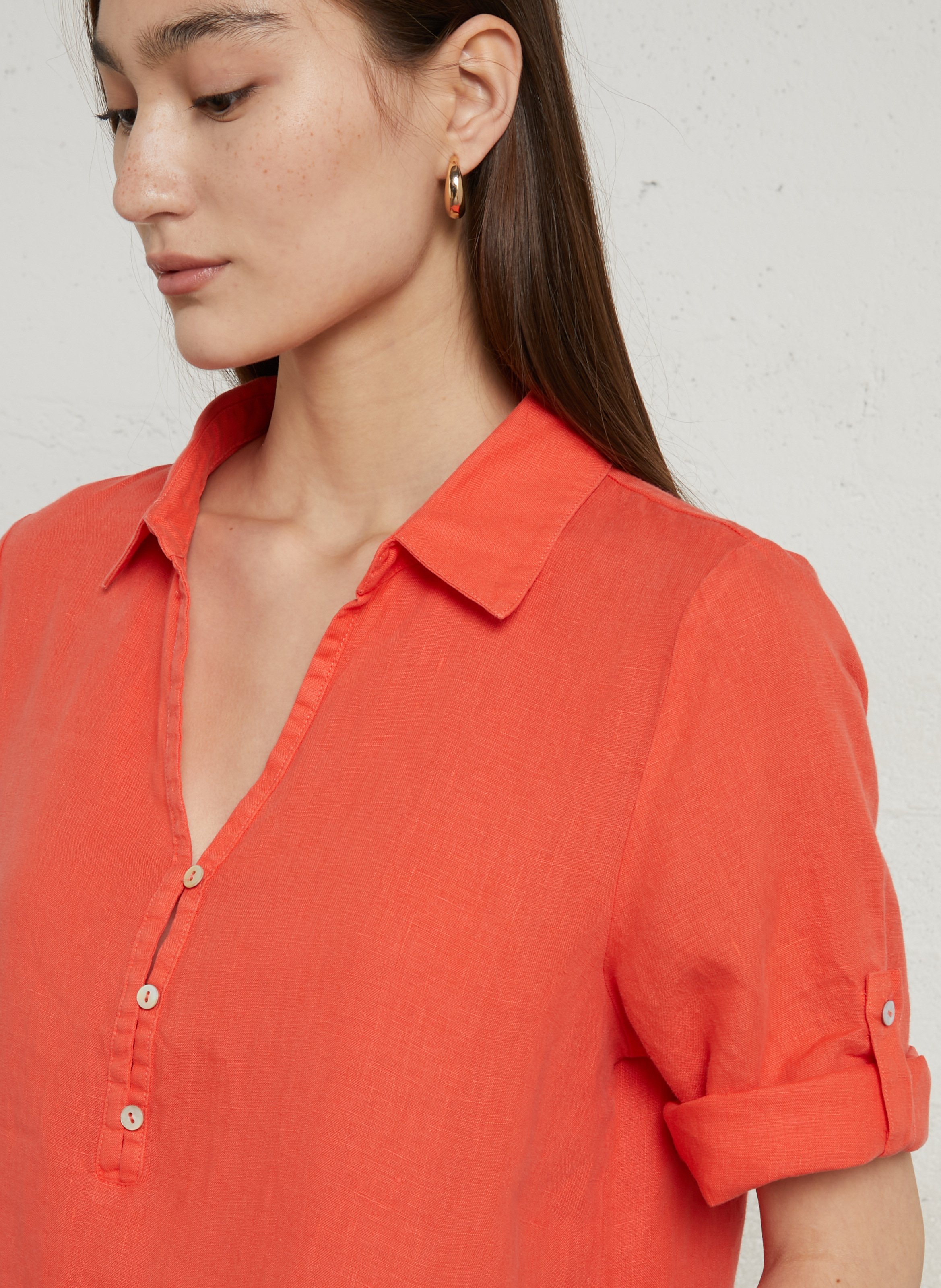 V-neck linen midi dress SUD EXPRESS Red