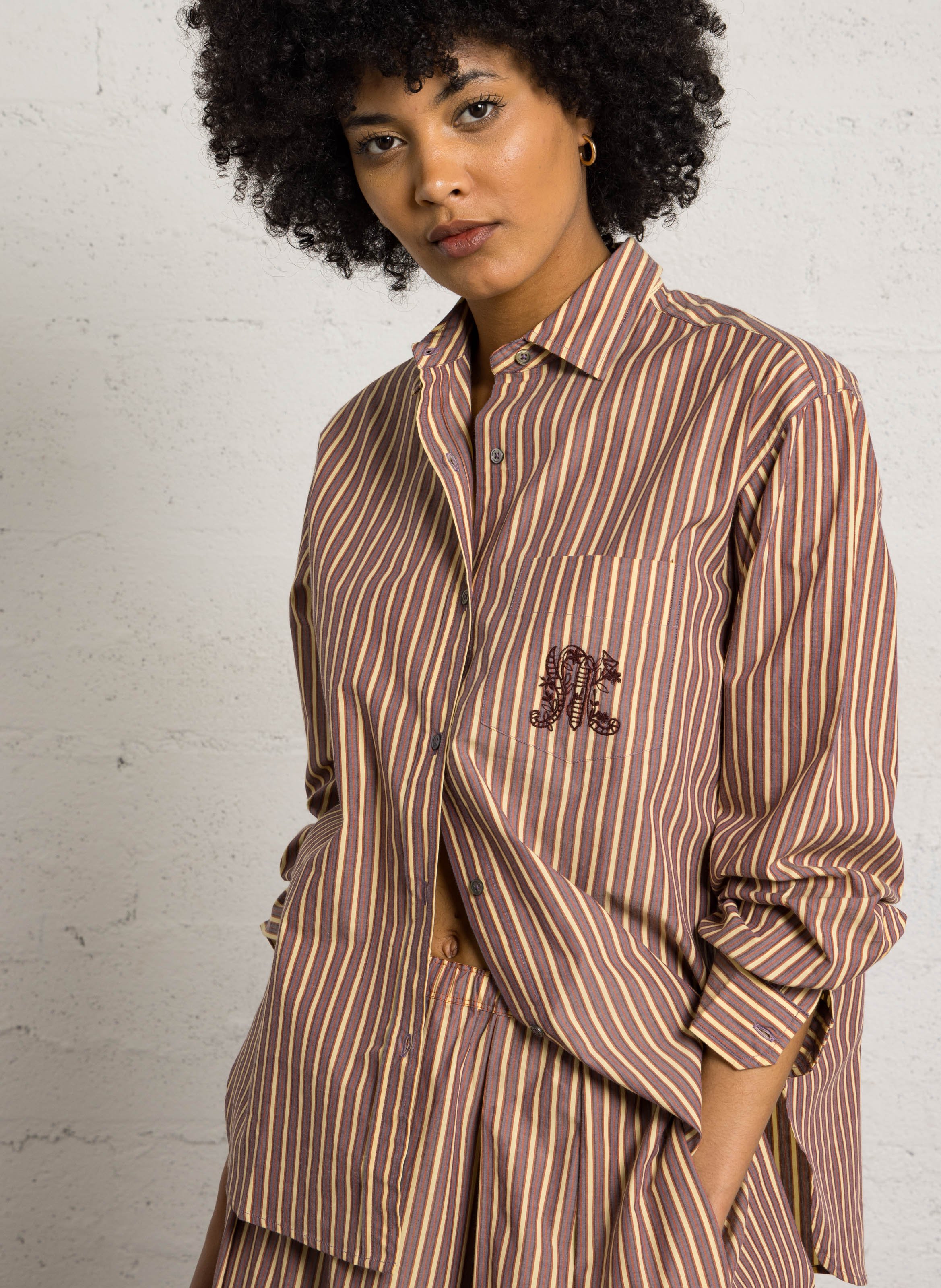 Chemise à rayures col classique MOISMONT Prune