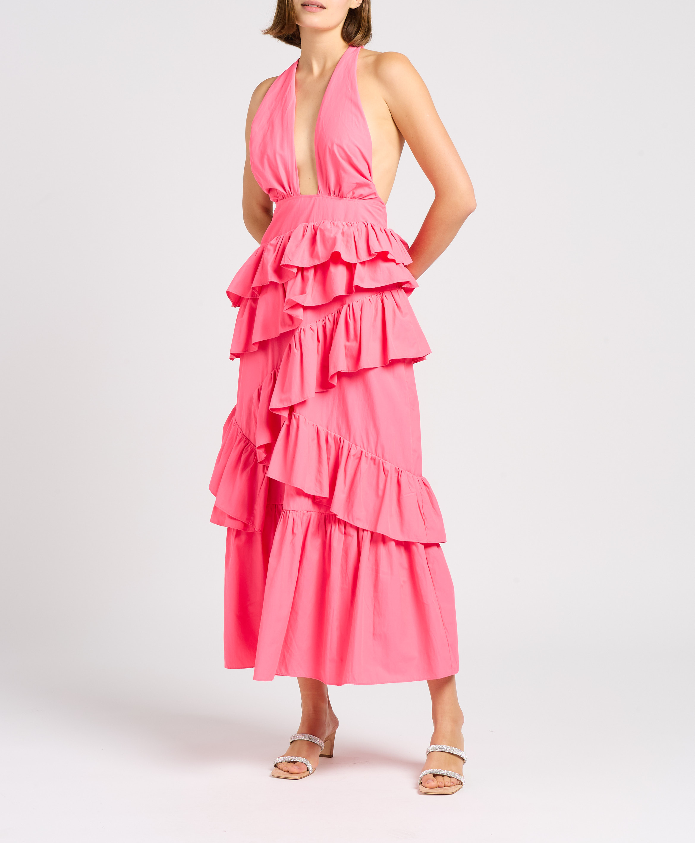 Long asymmetric flounced dress SUNDRESS Pink