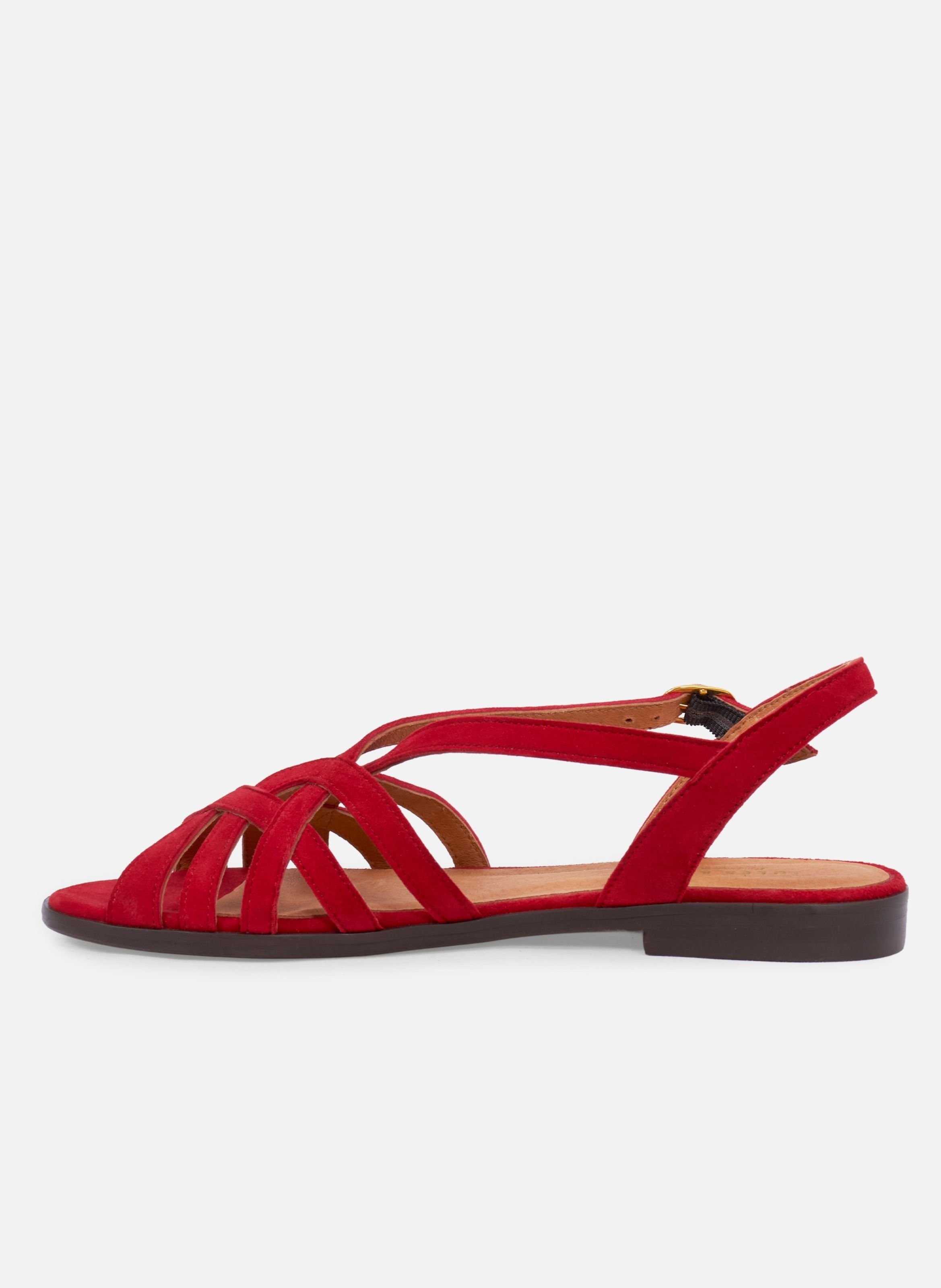 Flat suede leather strap sandals JULES & JENN Red