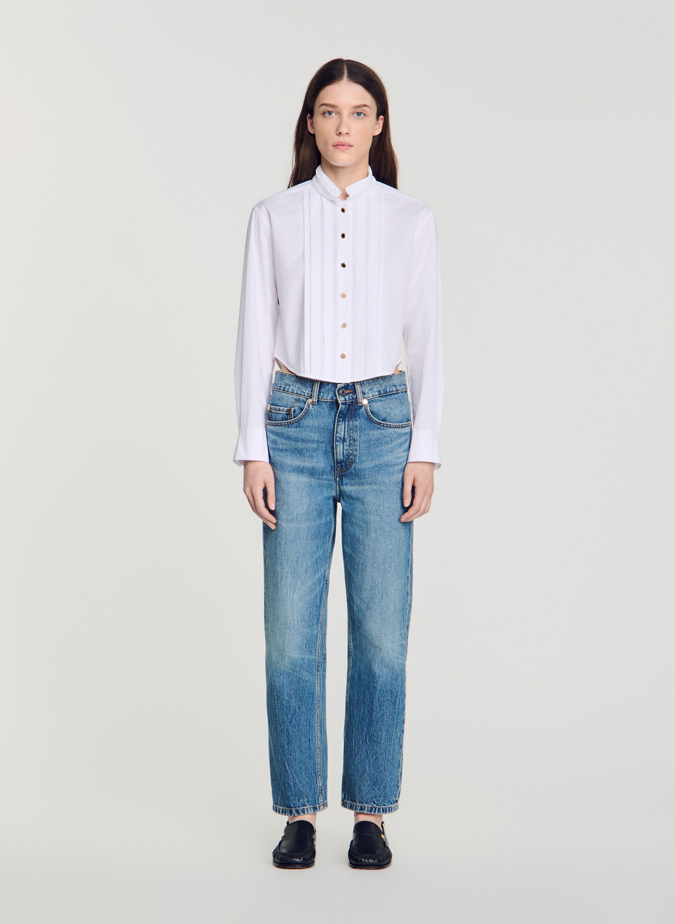 Regular-fit polka dot shirt with Victorian collar SANDRO White