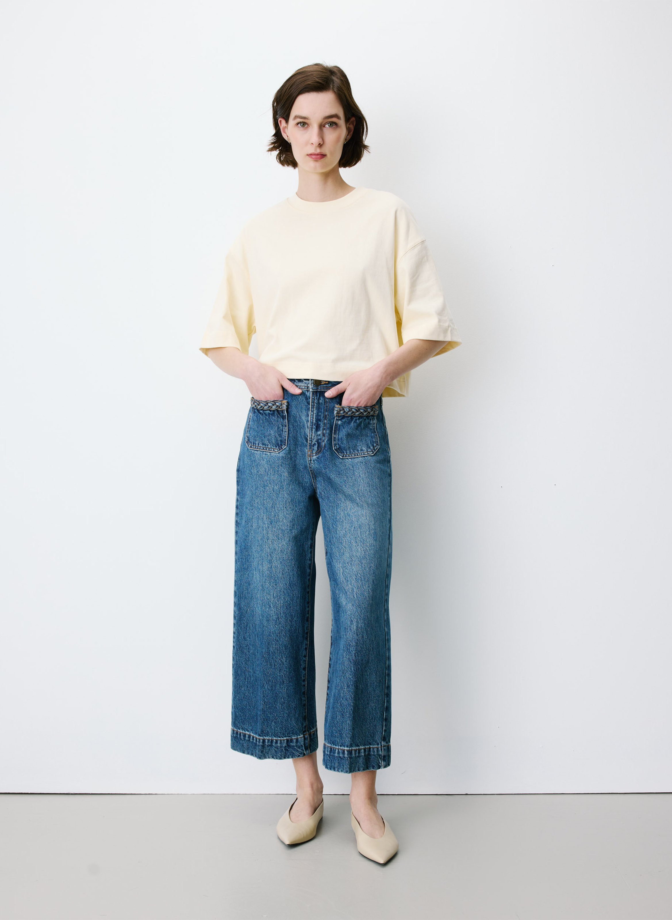 Katoenen, cropped jeans GRACE ET MILA Blauw