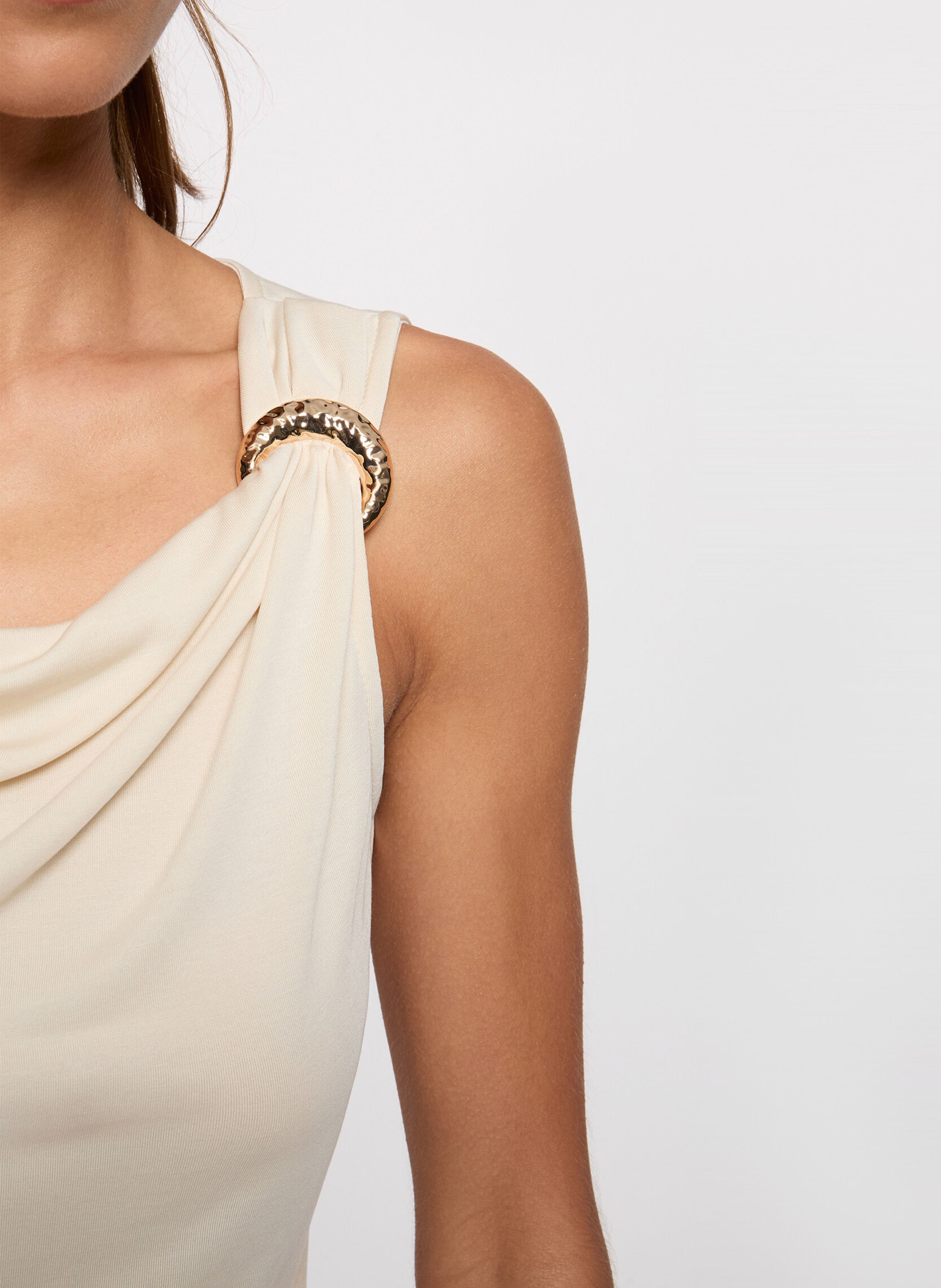Mouwloze effen gedrapeerde top MORGAN Beige