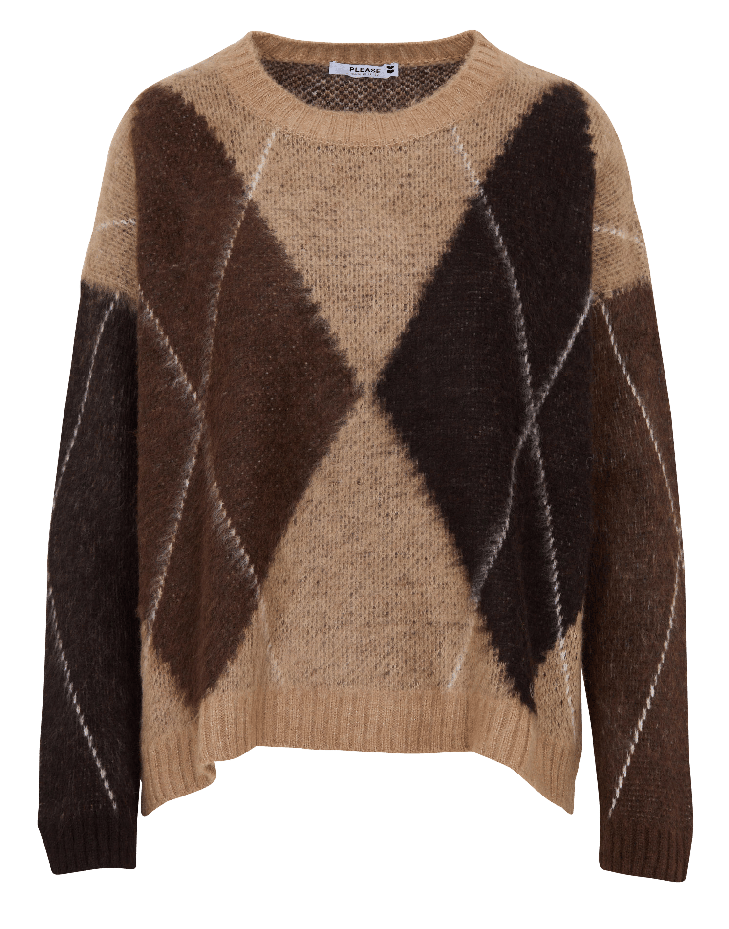 Ronde hals trui met Jacquard-print PLEASE Bruin