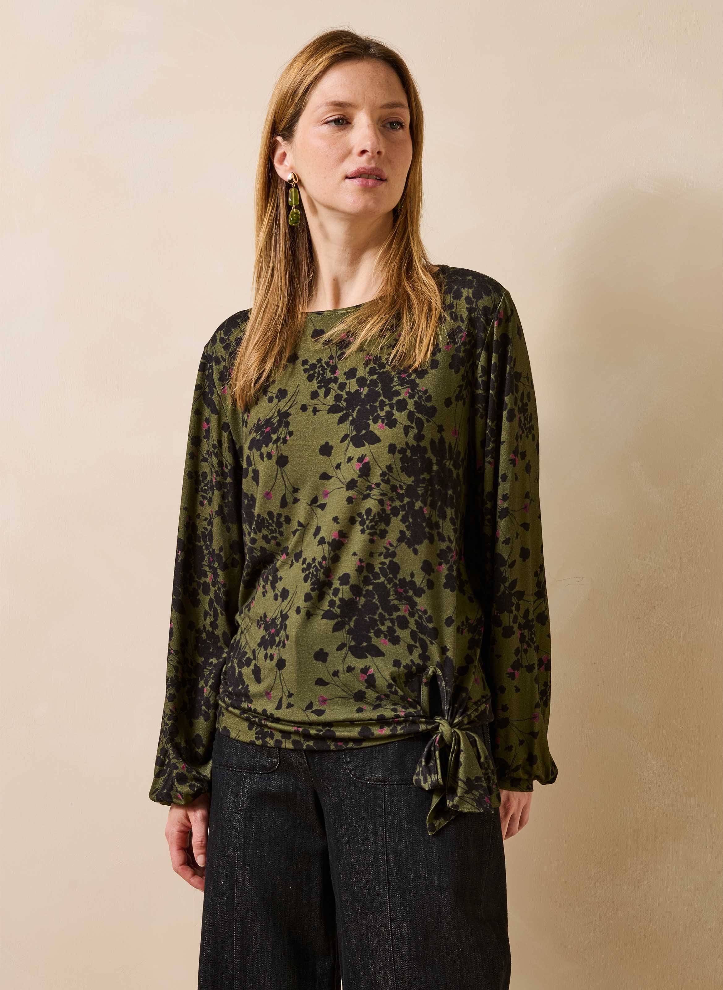 Bedrukt T-shirt met strikje LA FEE MARABOUTEE Groen
