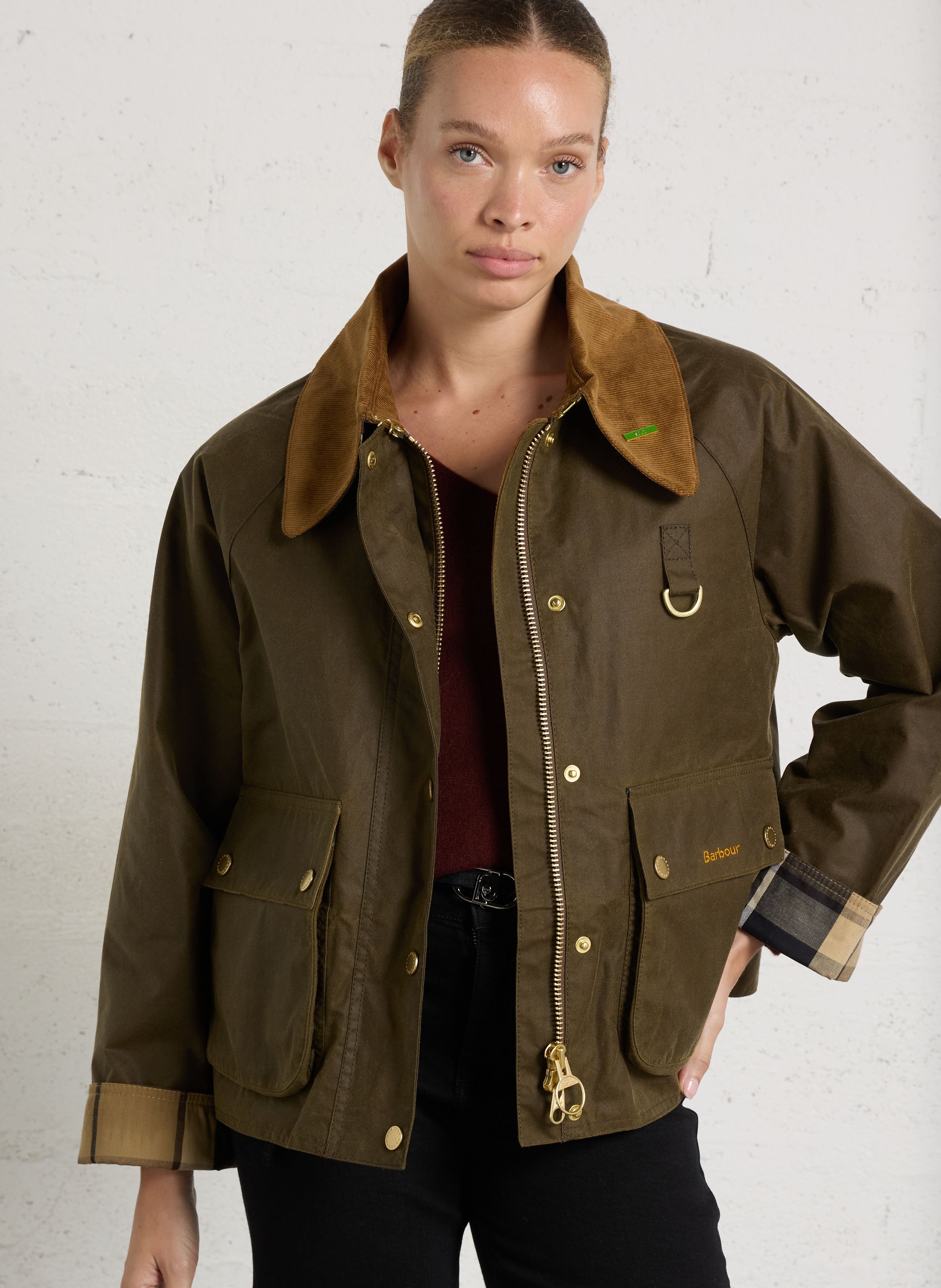 Straight jacket with velvet collar in cotton BARBOUR Khaki