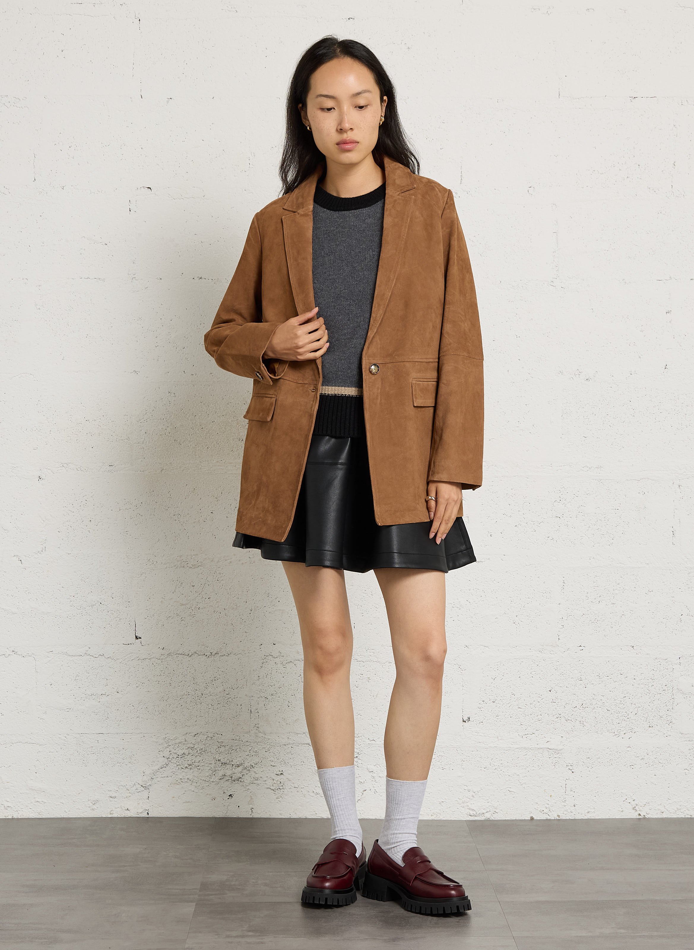 Rechte suède leren blazer MAISON 123 Beige