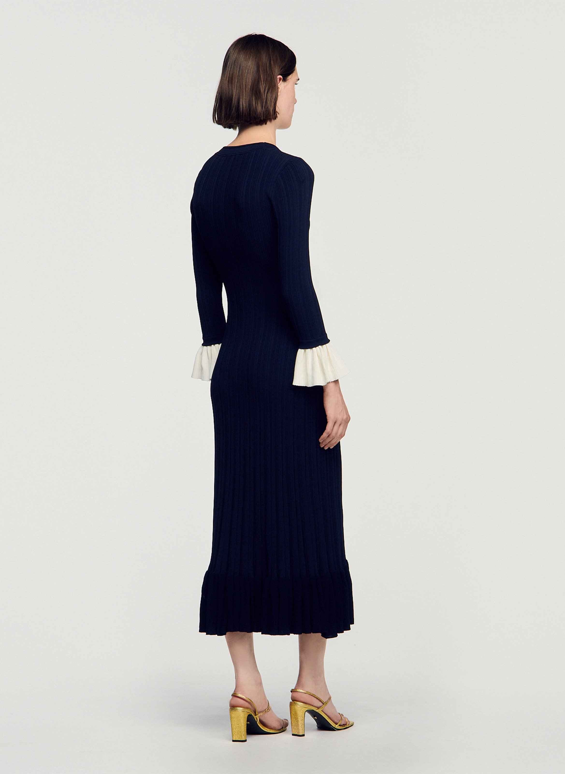 Robe longue moulante col V SANDRO Bleu