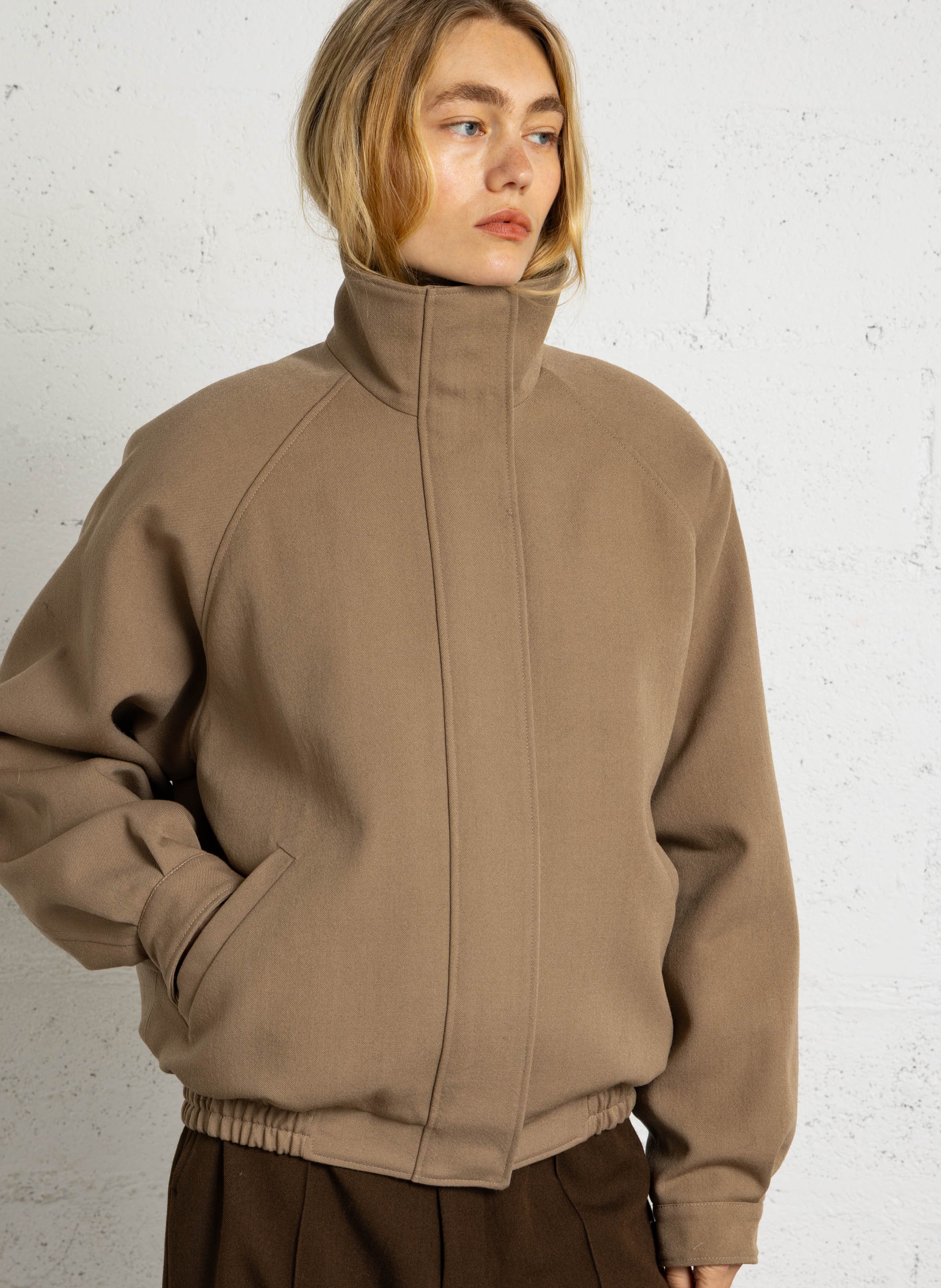 Veste oversize col montant en laine mélangée LAURENCE BRAS Beige