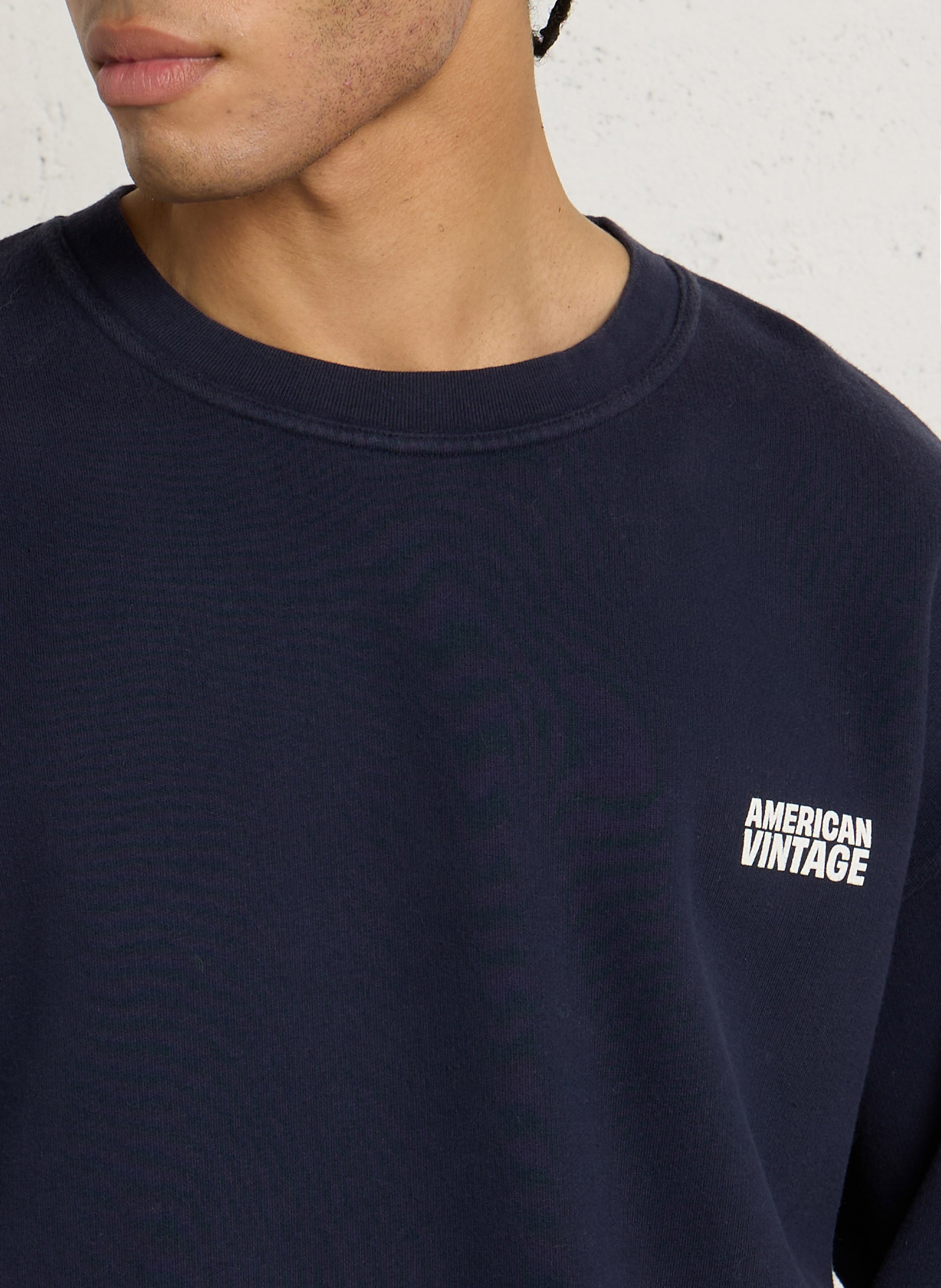 Loose-fit round-neck cotton sweatshirt with screen print AMERICAN VINTAGE Blue